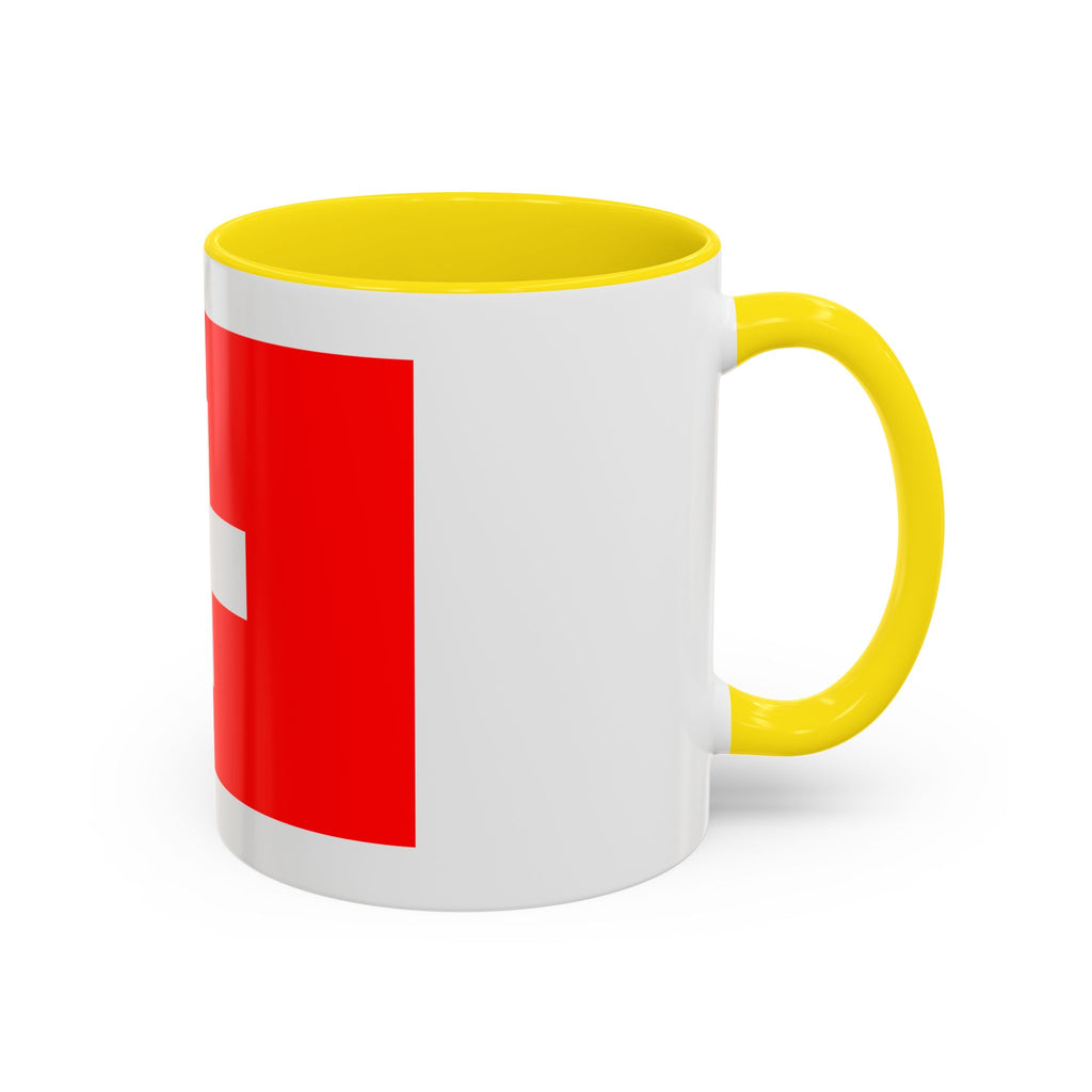 Switzerland Flag Accent Coffee Mug — Red White Swiss Cross Ceramic Mug (11/15oz)