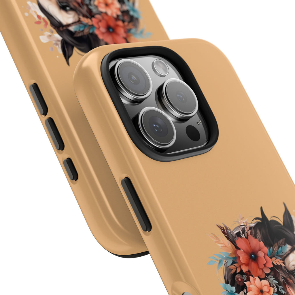 Horse Floral Tough Phone Case — Protective iPhone Cover with Boho Horse Head Design