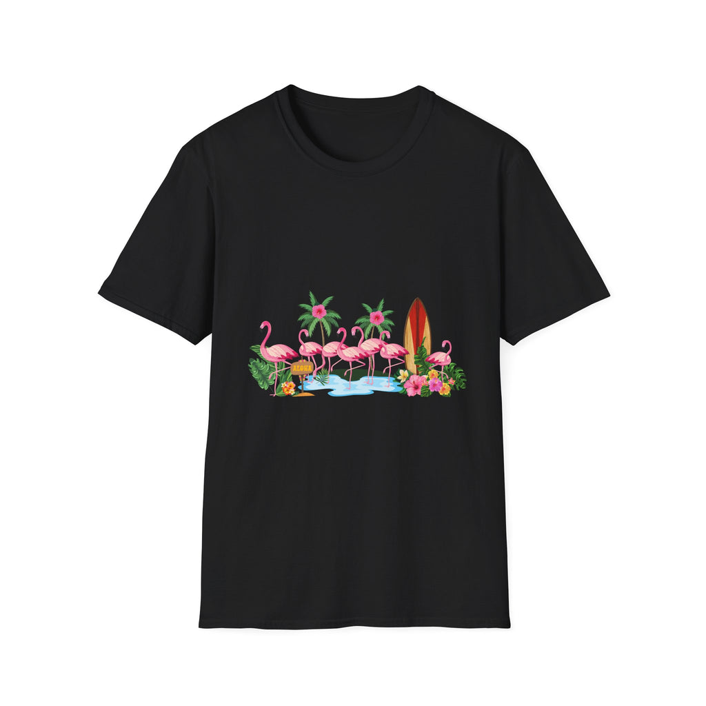 T-Shirt - Tropical Flamingo Surf Scene Graphic Tee