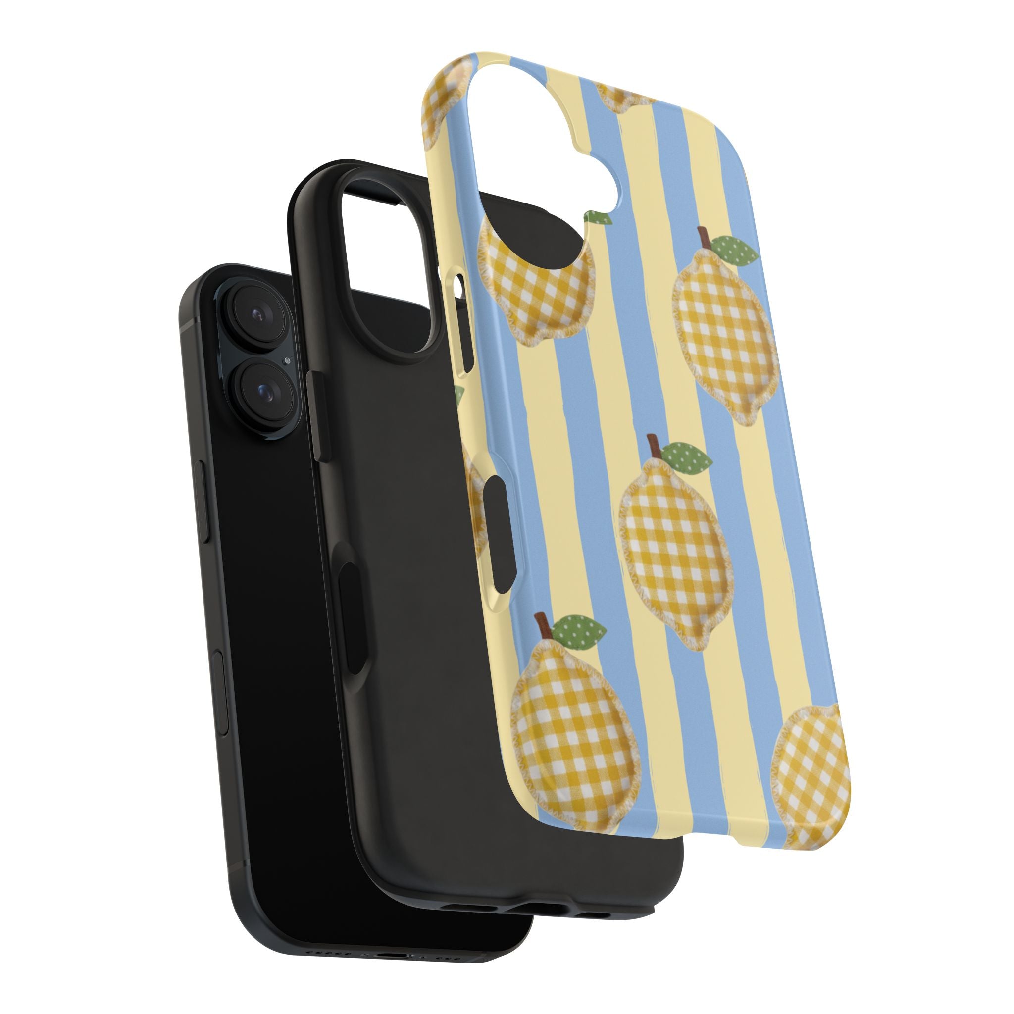 Tough Phone Case — Blue & Yellow Gingham Lemon Design