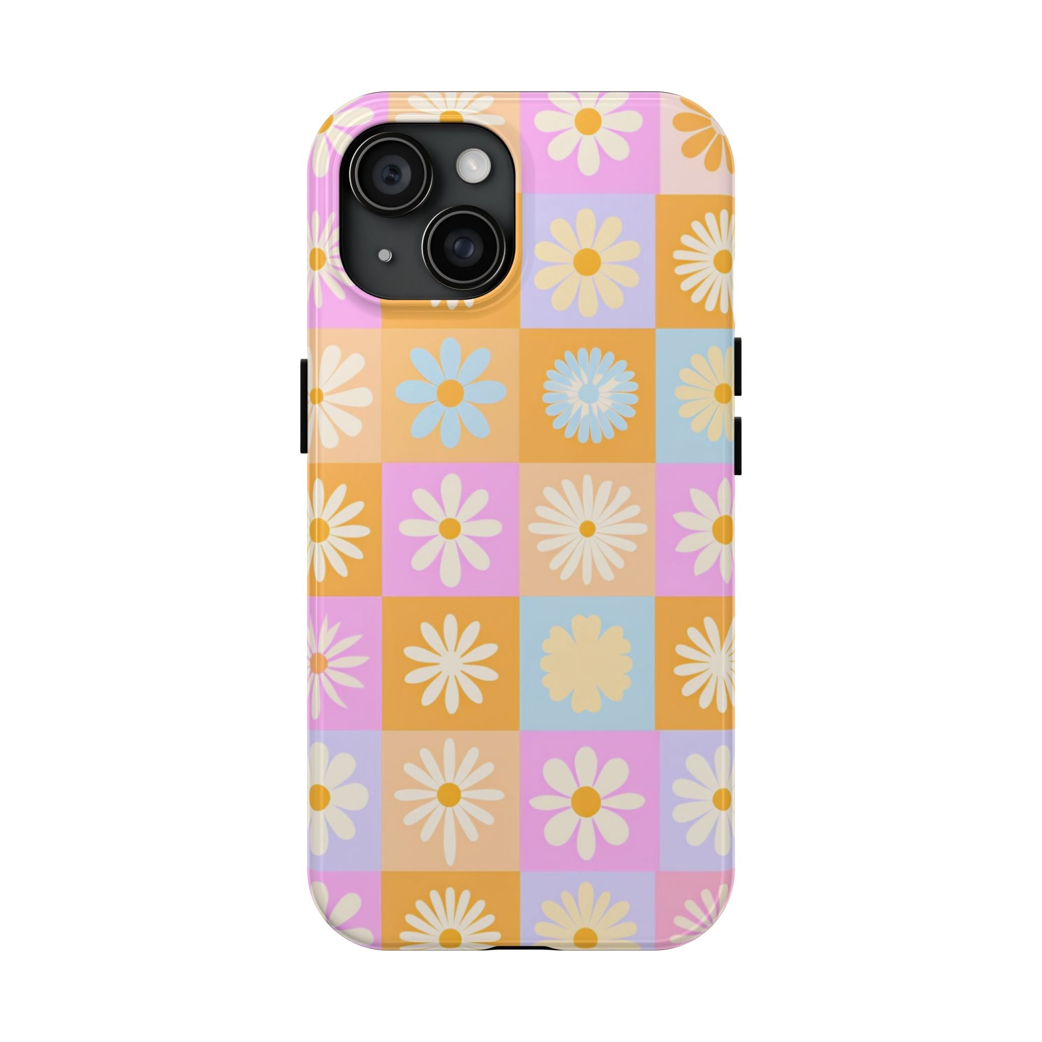 Daisy Check Tough Phone Case – Retro Pastel Floral iPhone Cover
