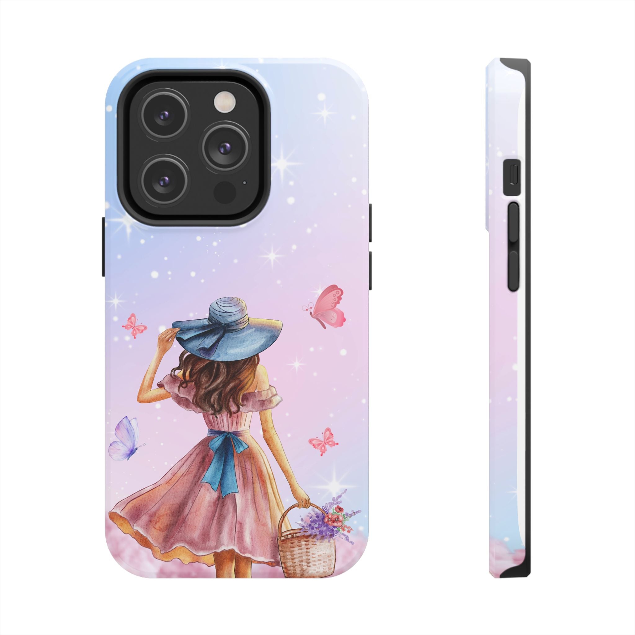 Pastel Girl with Hat Phone Case — Floral Basket Butterfly Tough Phone Case