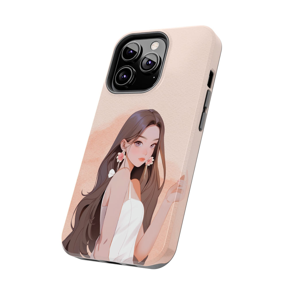 Tough Phone Case — Elegant Anime Girl Illustration, Protective Slim Phone Cover