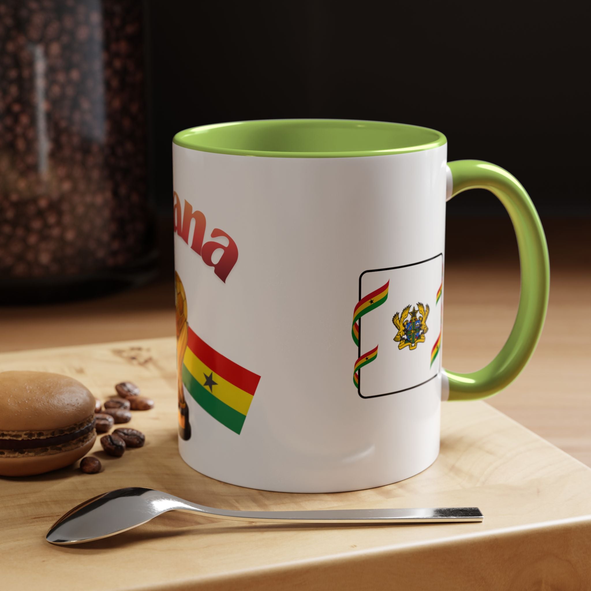 Ghana Soccer Trophy Accent Coffee Mug — Ghana Flag Football Cup Design (11/15oz)
