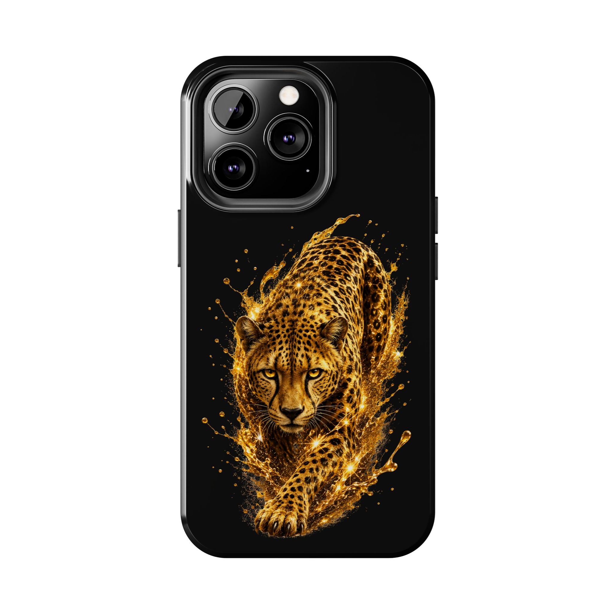 Golden Cheetah Tough Phone Case — Fierce Splash Design, Protective iPhone Cover