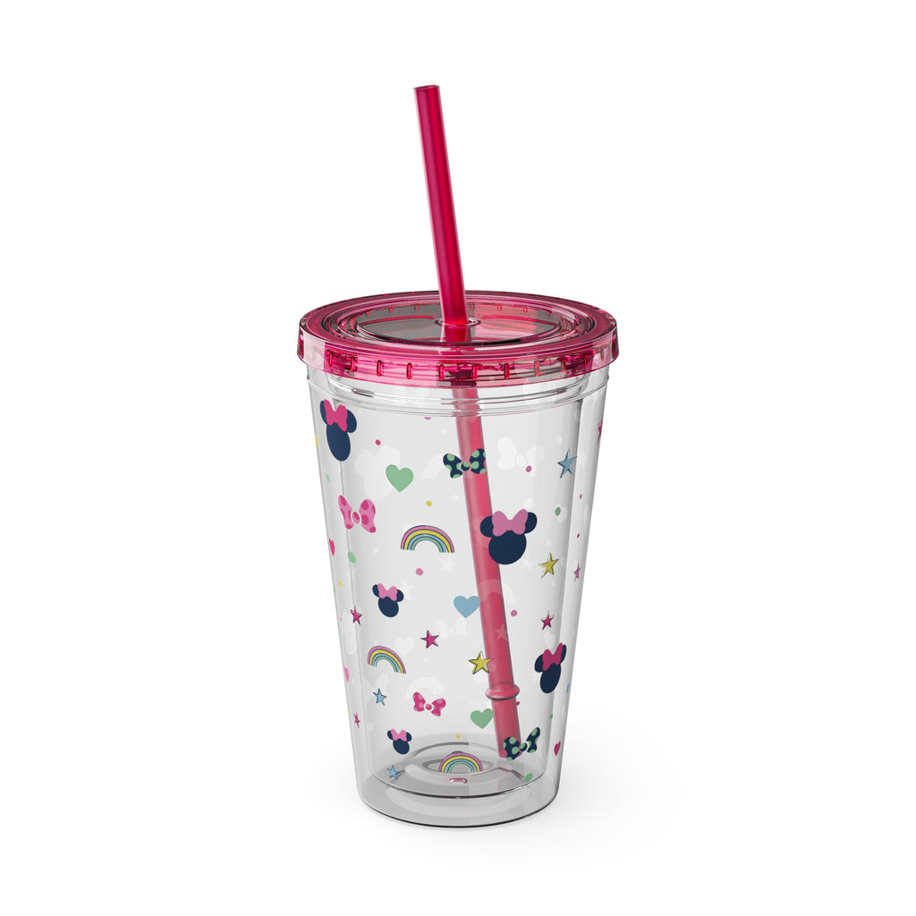 16oz Cute Mouse Icons Tumbler with Straw — Rainbows, Hearts & Stars Travel Cup