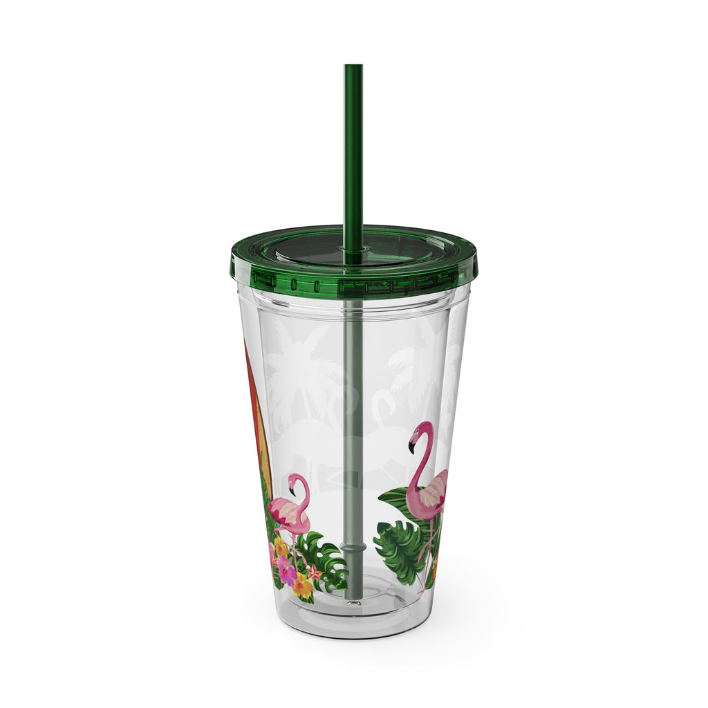 Flamingo Palm Tumbler — 16oz Sunsplash Straw Cup