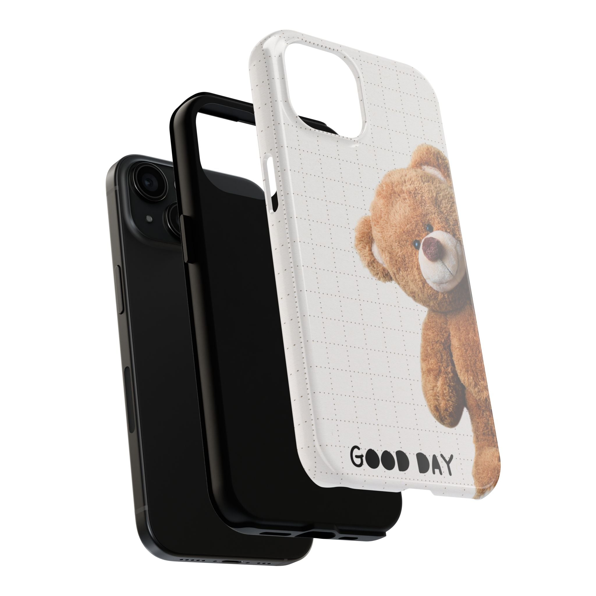 Teddy Bear Tough Phone Case — Cute Plush Peeking Design, Protective Shockproof Cover