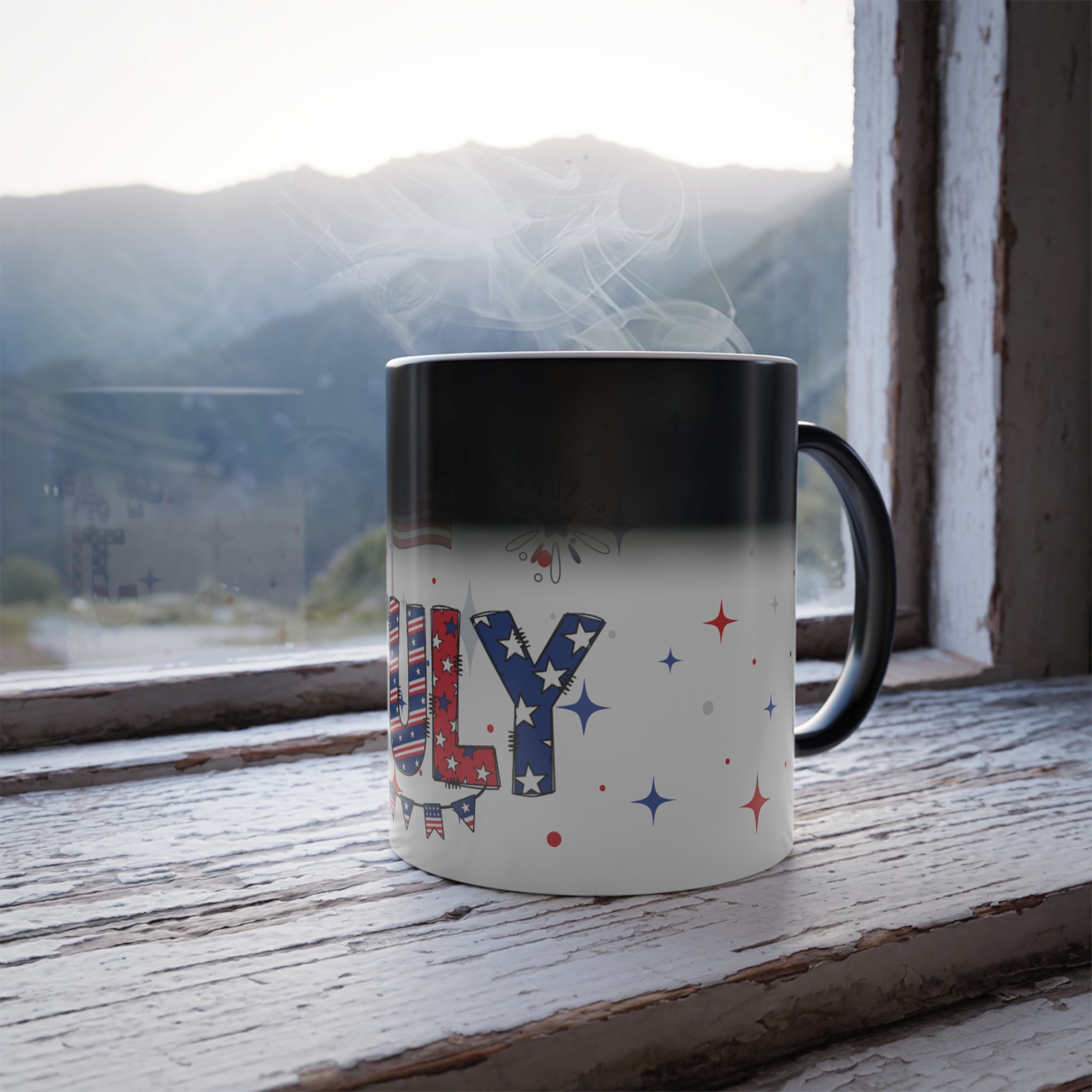 4th of July Color-Changing Mug, 11oz — Patriotic USA Flag Heat Reveal