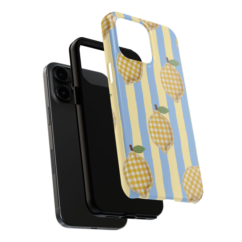 Tough Phone Case — Blue & Yellow Gingham Lemon Design