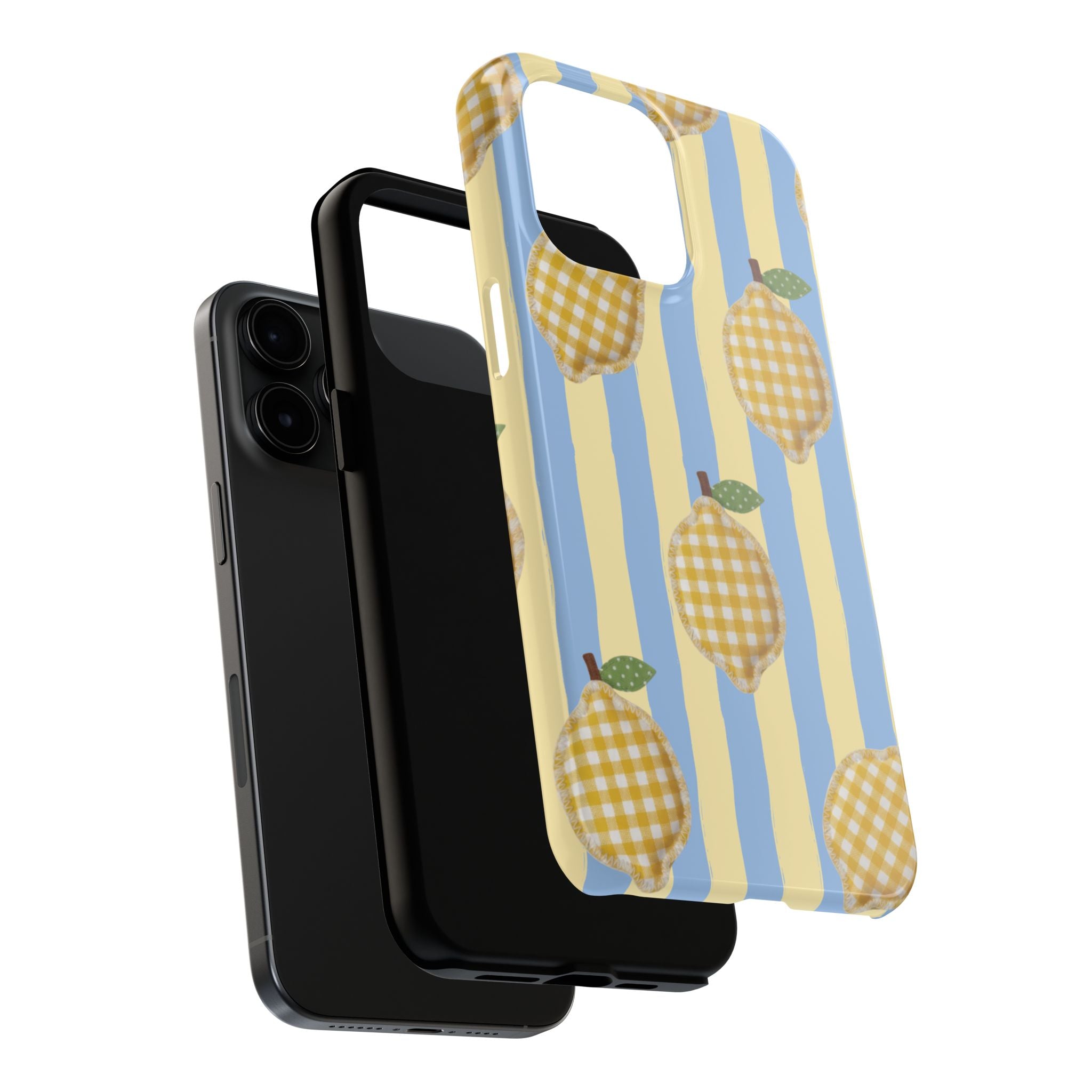 Tough Phone Case — Blue & Yellow Gingham Lemon Design