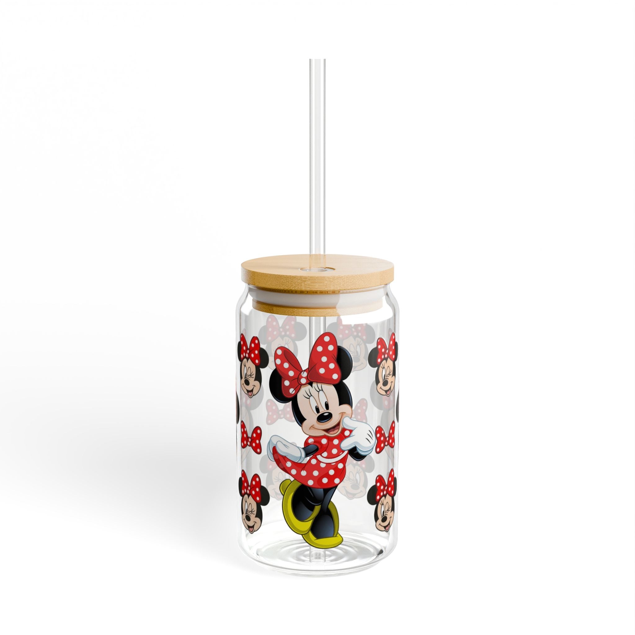 Minnie Mouse 16oz Sipper Glass with Straw – Cute Polka Dot Disney Drink Jar