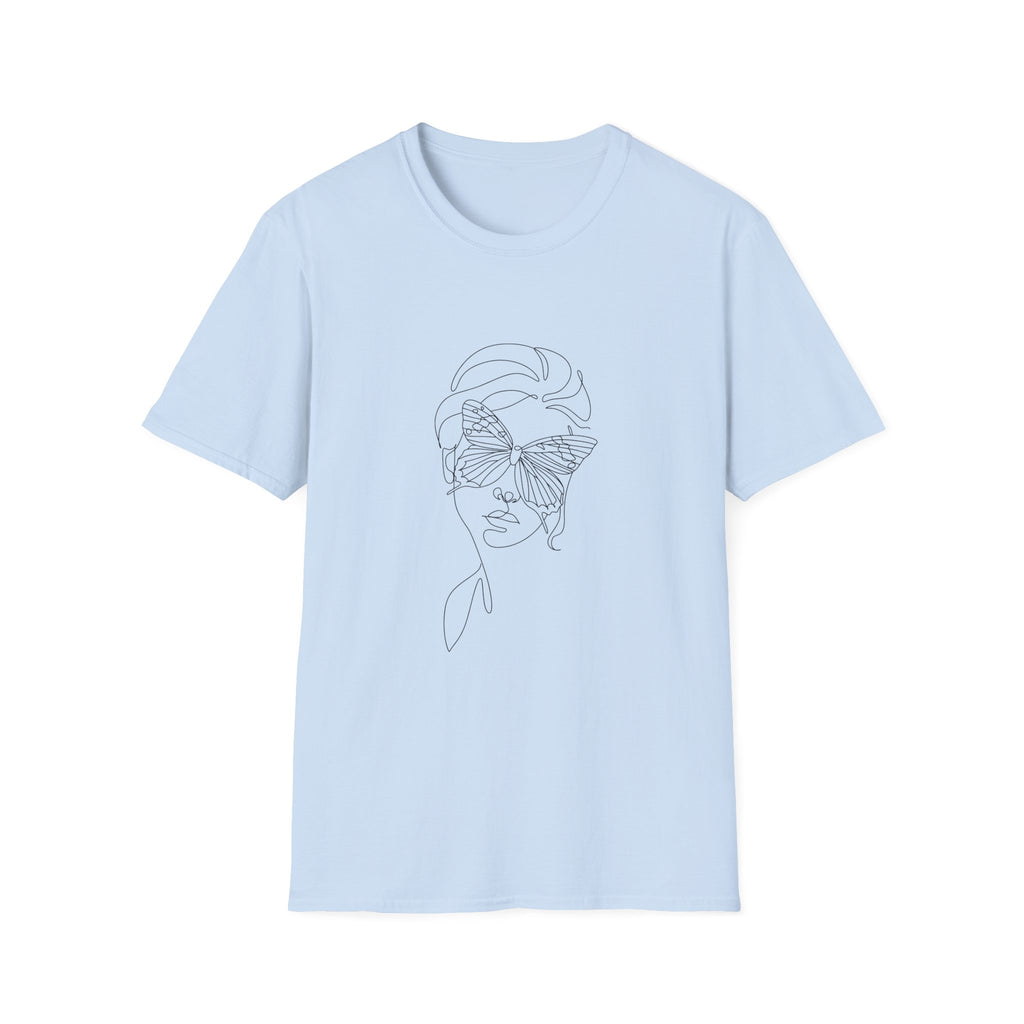 Minimal Line Art Face T‑Shirt — Abstract Floral Mask Graphic