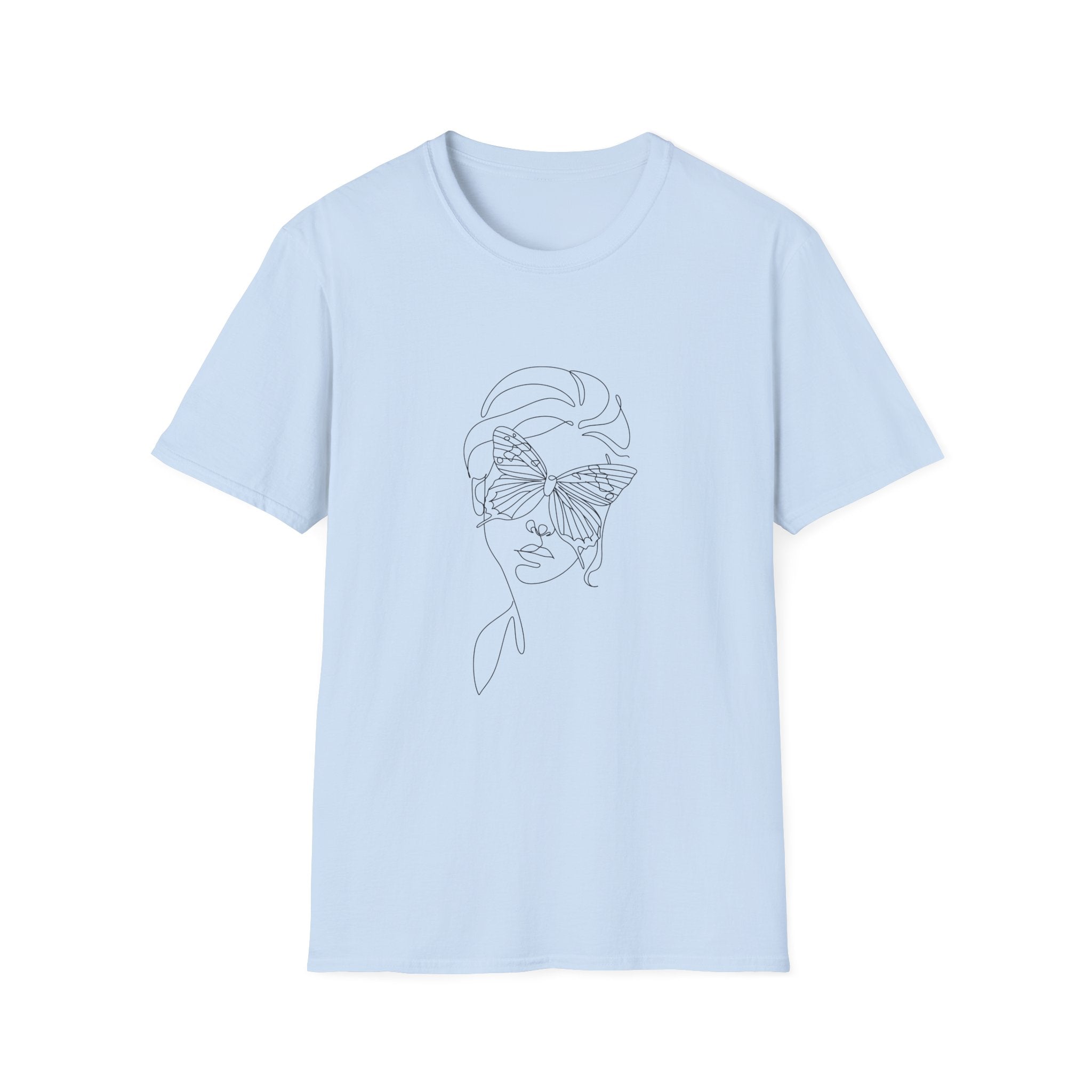Minimal Line Art Face T‑Shirt — Abstract Floral Mask Graphic