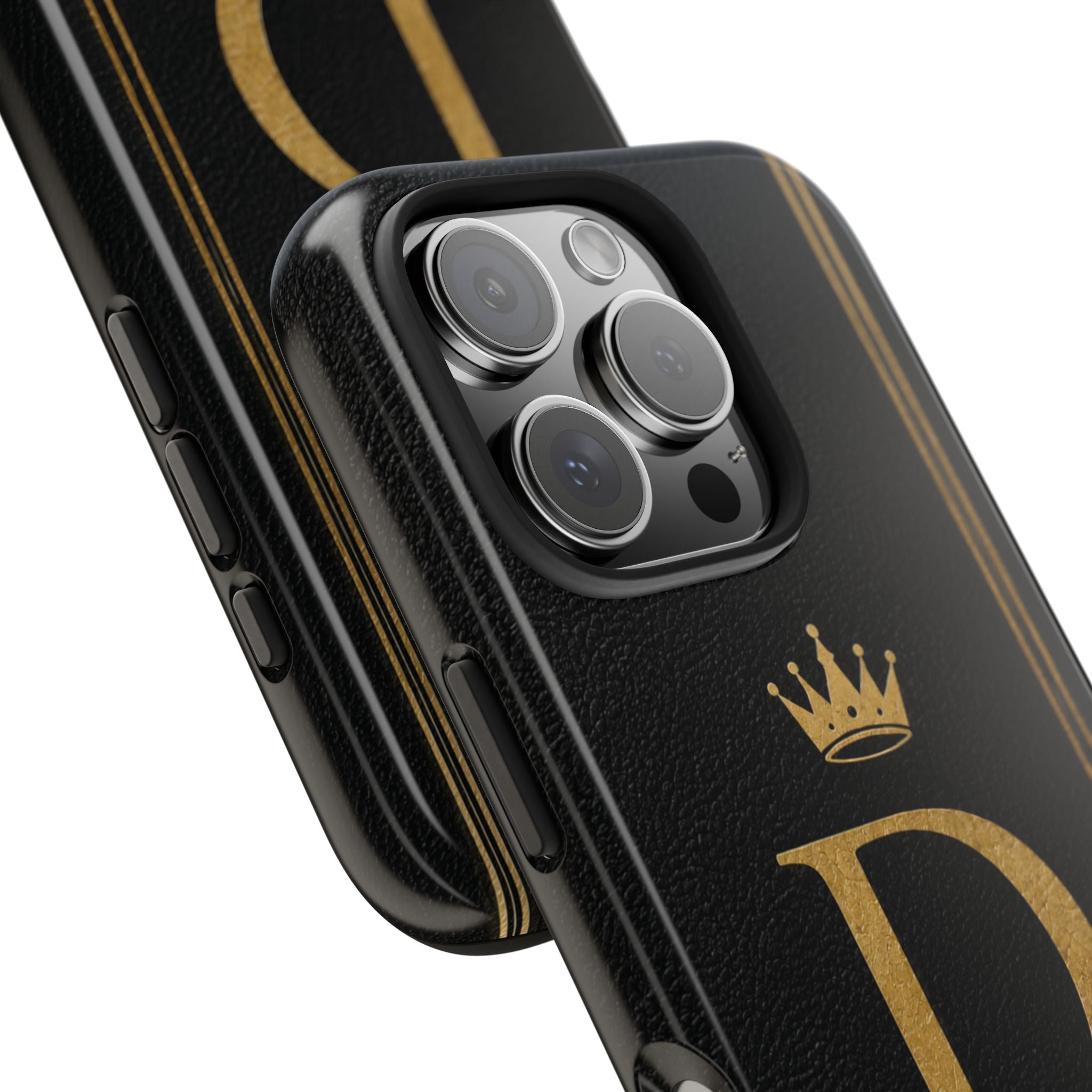 Dad Monogram Tough Phone Case — Black Gold Crown Initial