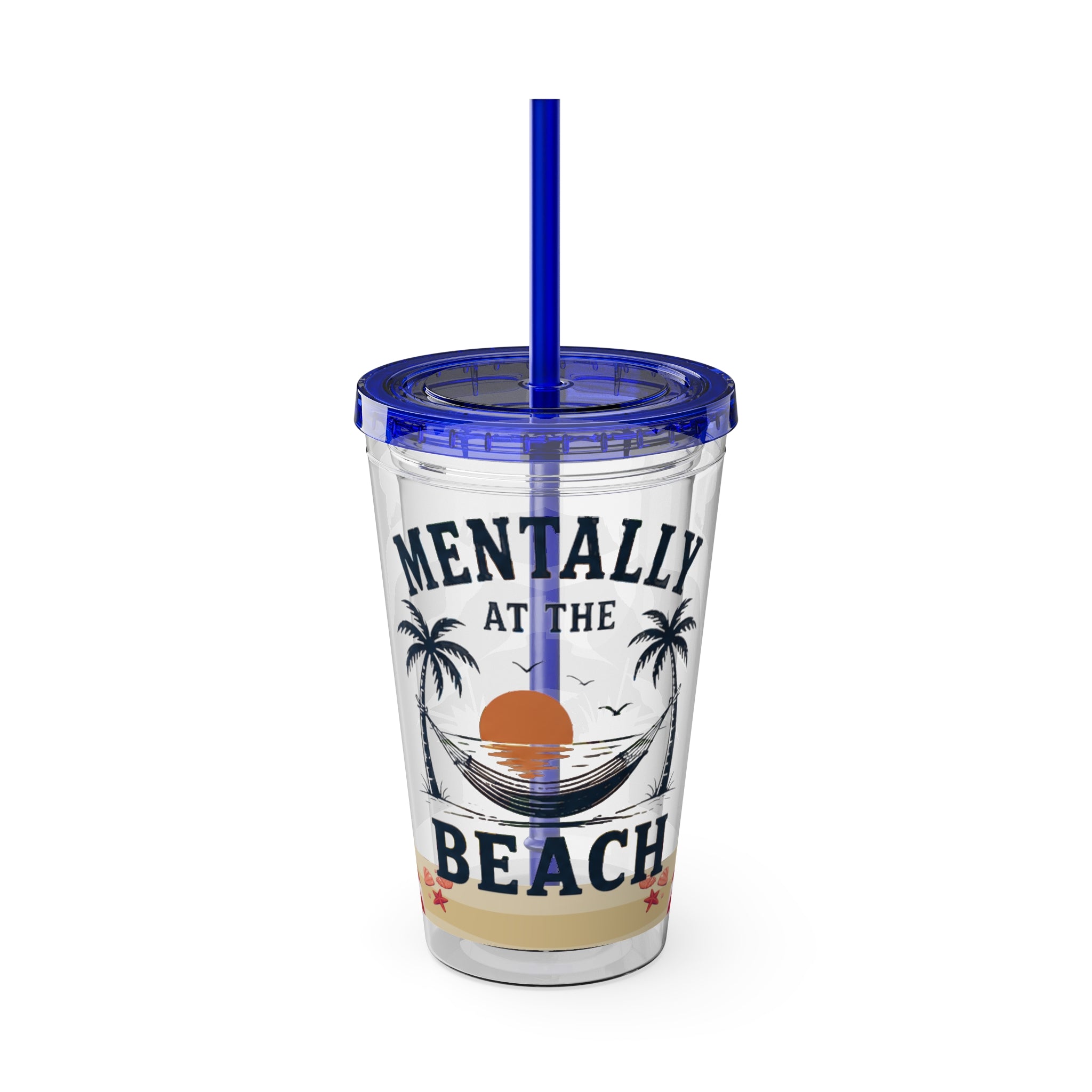 Mentally at the Beach 16oz Tumbler with Straw