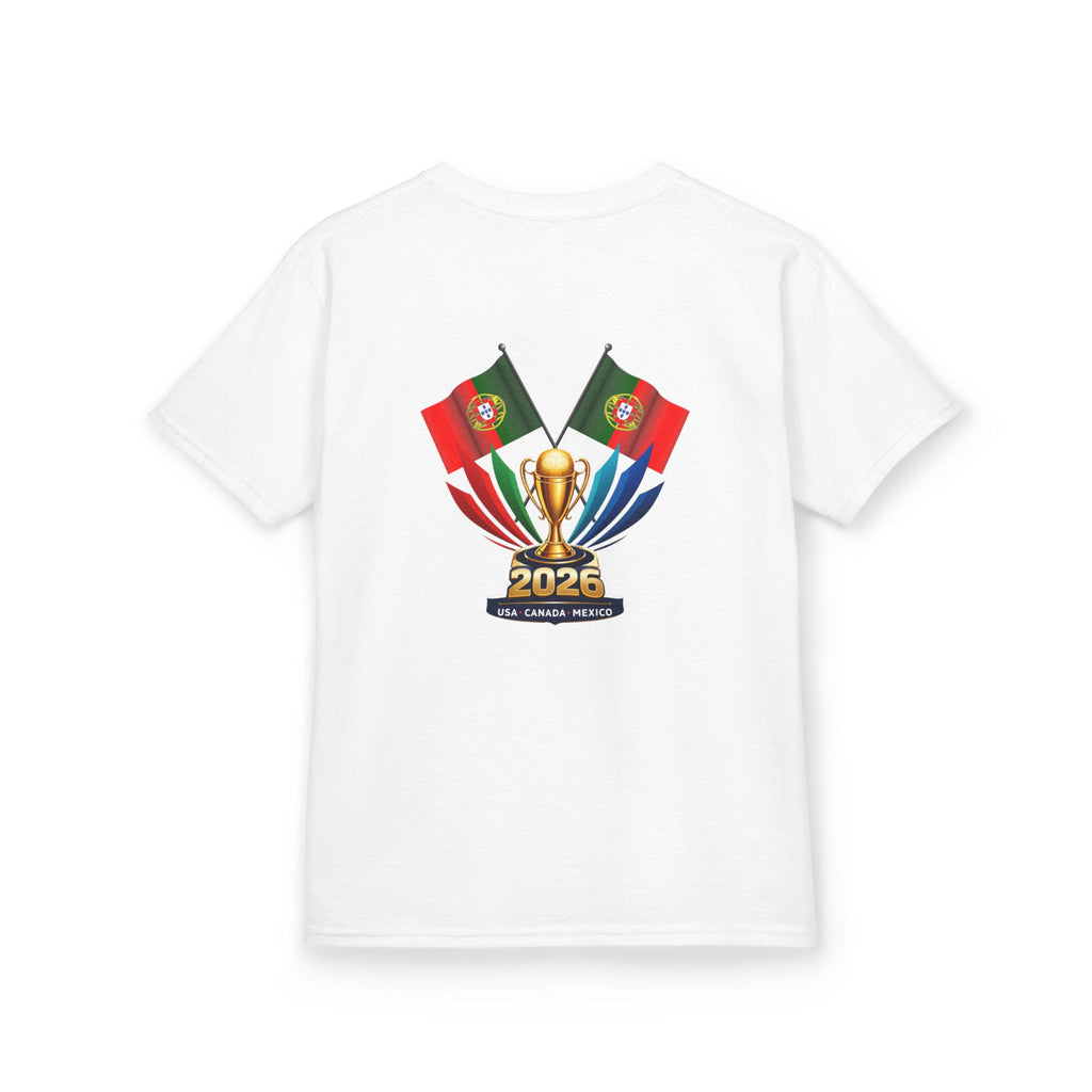 Kids Portugal 2026 Soccer T-Shirt — Cup Map & Trophy Design