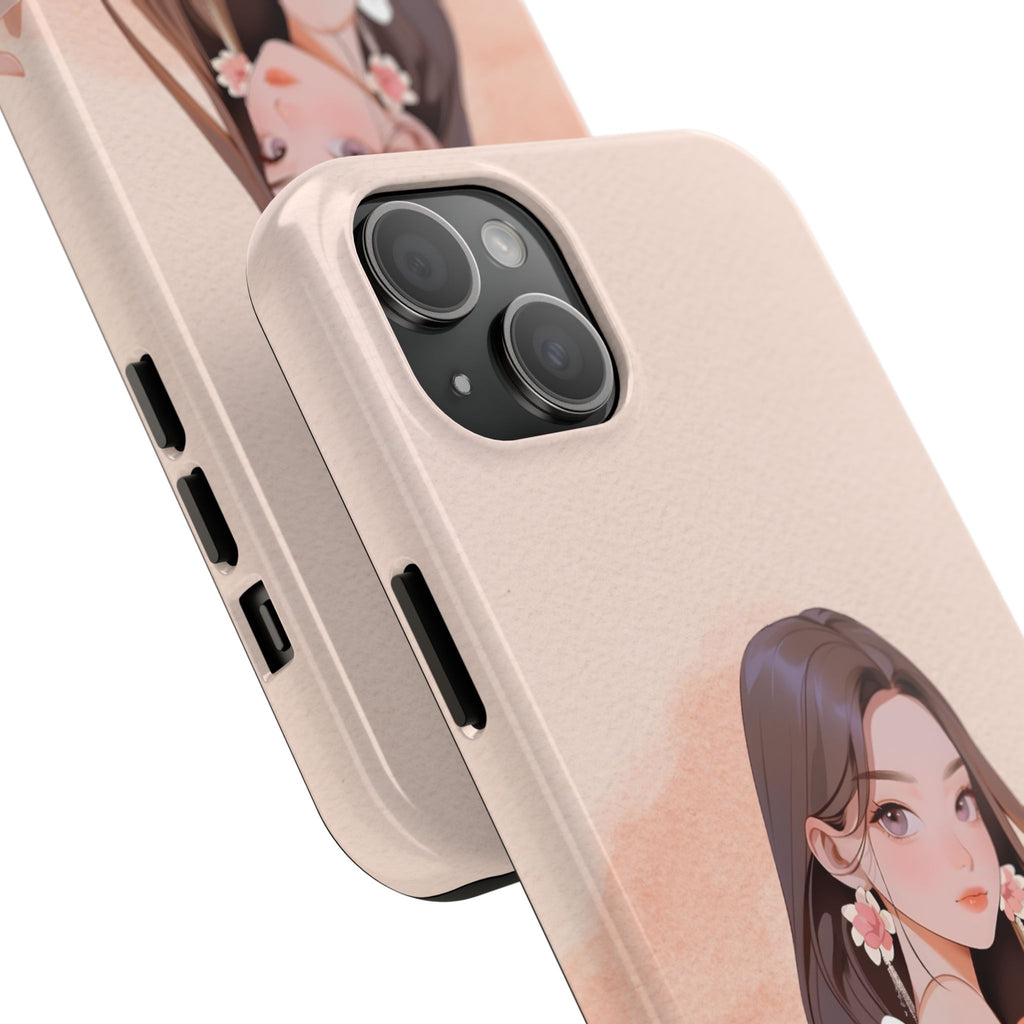 Tough Phone Case — Elegant Anime Girl Illustration, Protective Slim Phone Cover