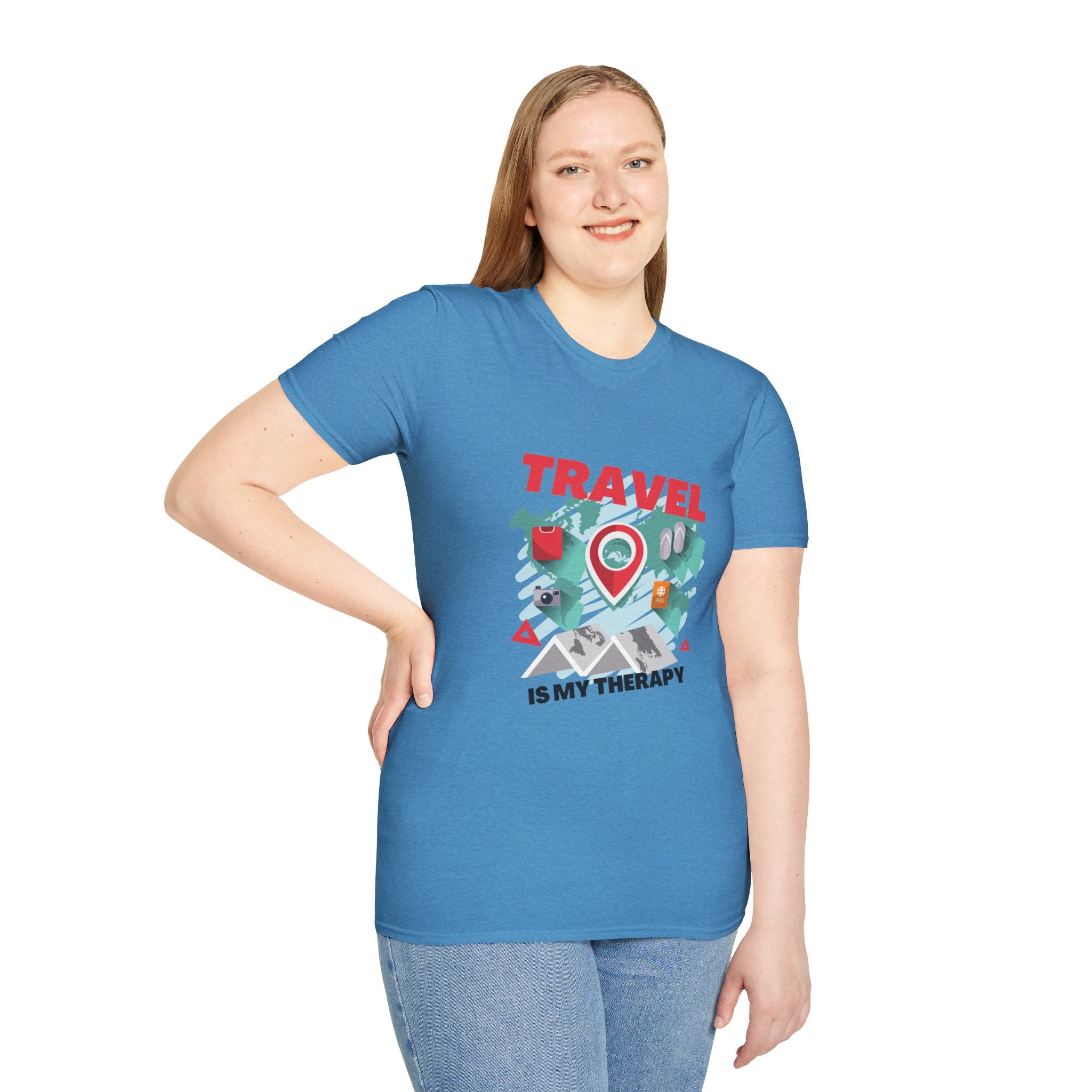 Travel Is My Therapy T-Shirt — Wanderlust Map Tee for Travelers & Adventure Lovers