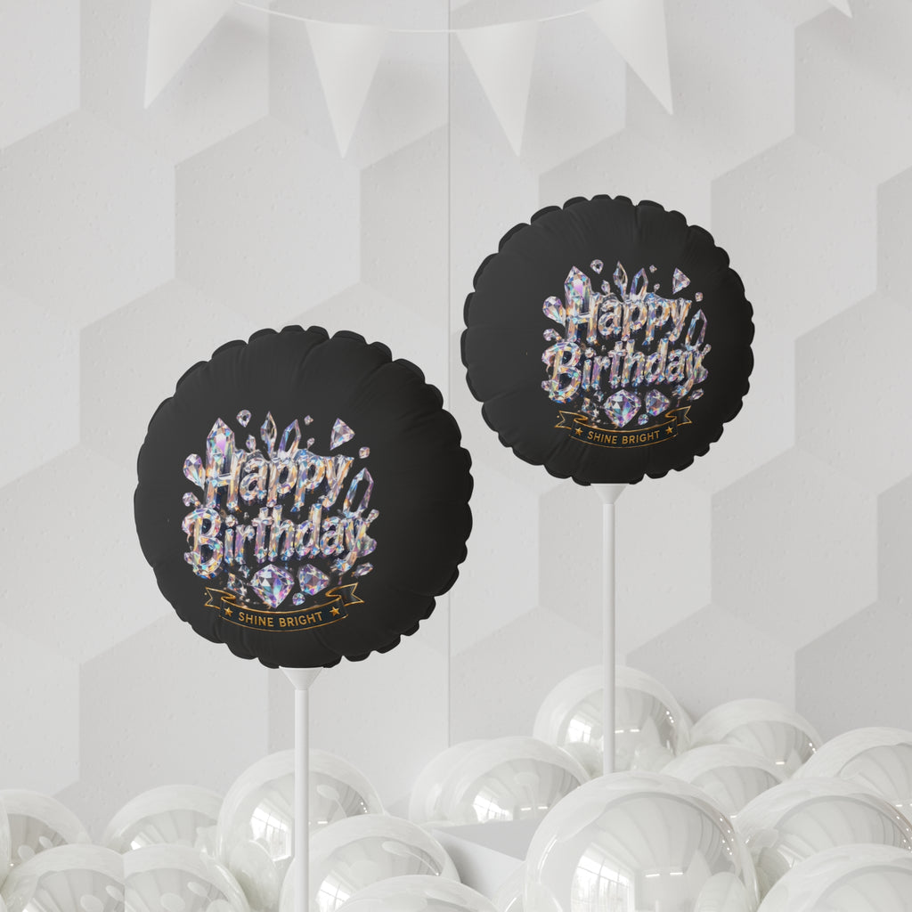 Happy Birthday Diamond Shine Balloon — 11" Round/Heart Mylar Balloon