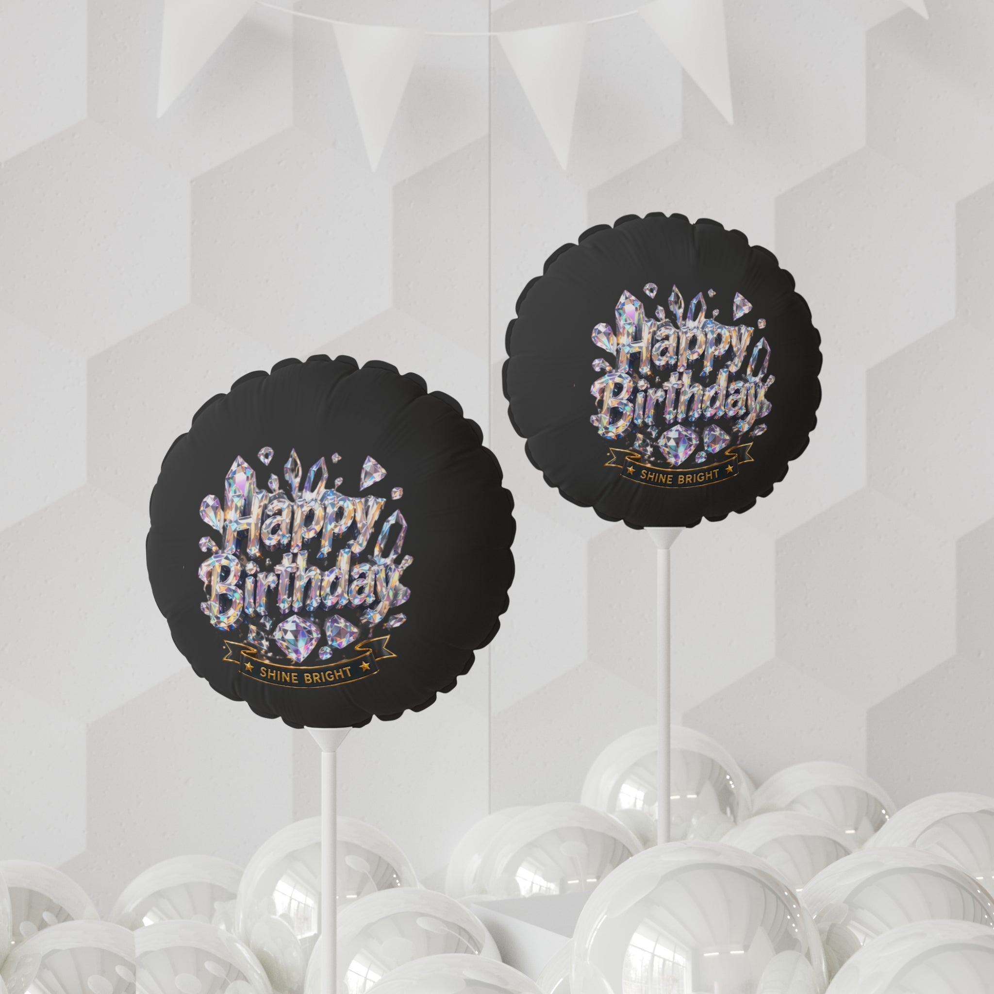 Happy Birthday Diamond Shine Balloon — 11" Round/Heart Mylar Balloon
