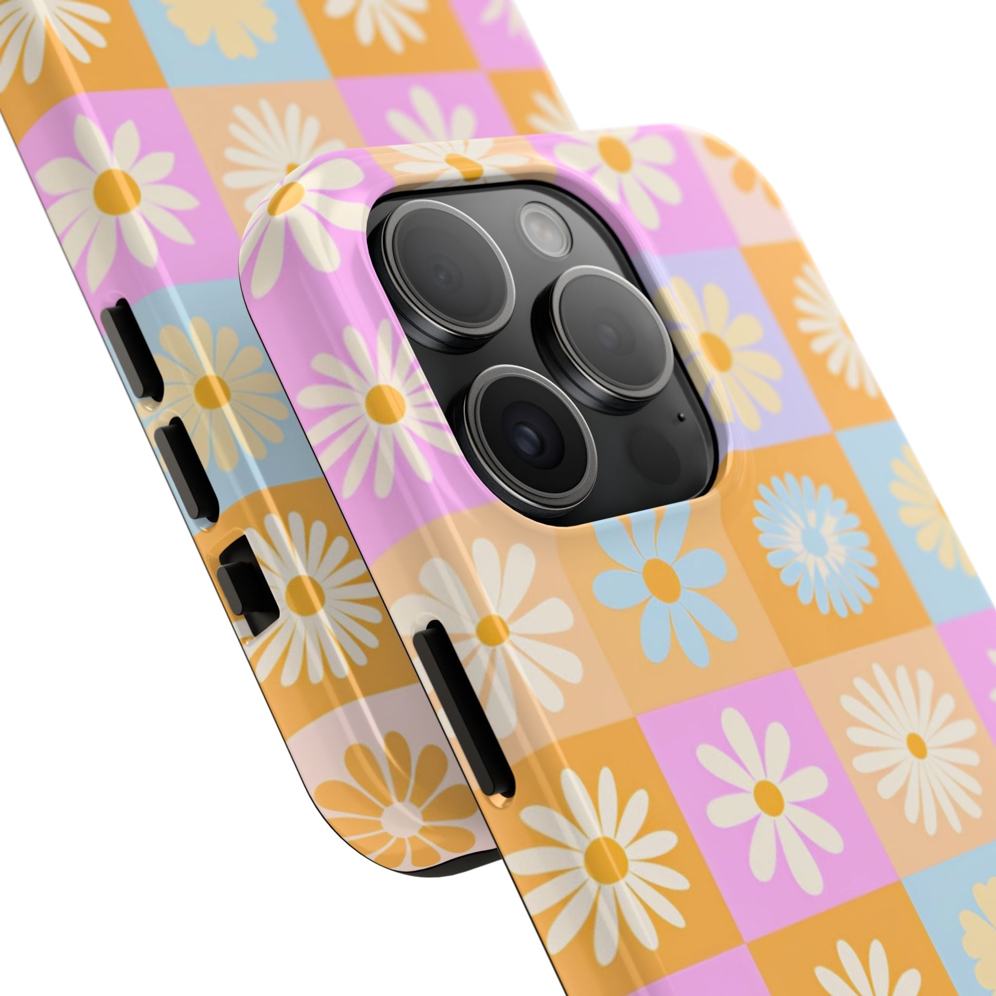 Daisy Check Tough Phone Case – Retro Pastel Floral iPhone Cover