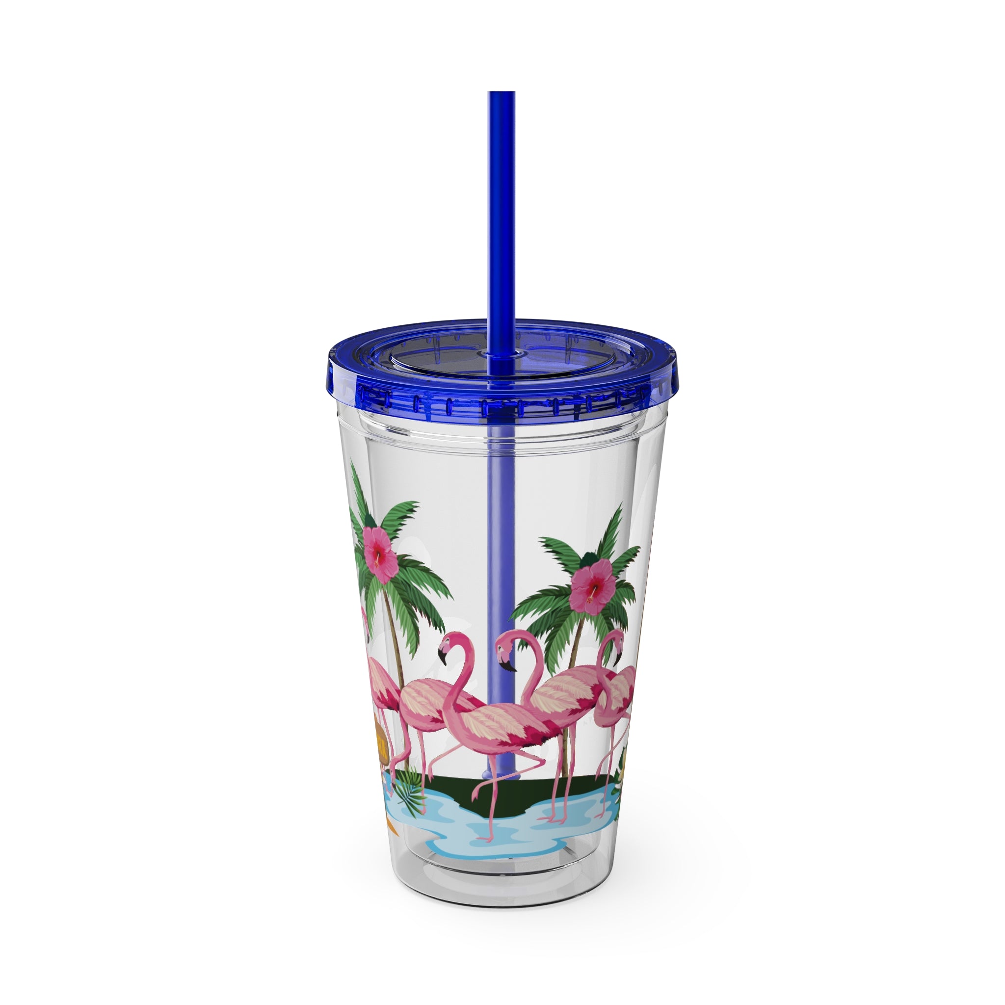 Flamingo Palm Tumbler — 16oz Sunsplash Straw Cup