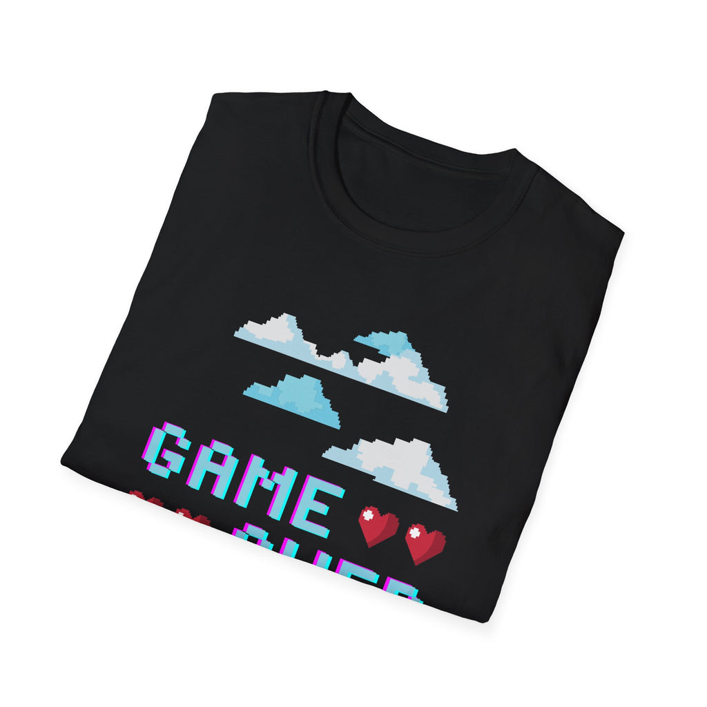 Game Over Pixel Clouds T-Shirt — Retro Gamer Tee with Hearts