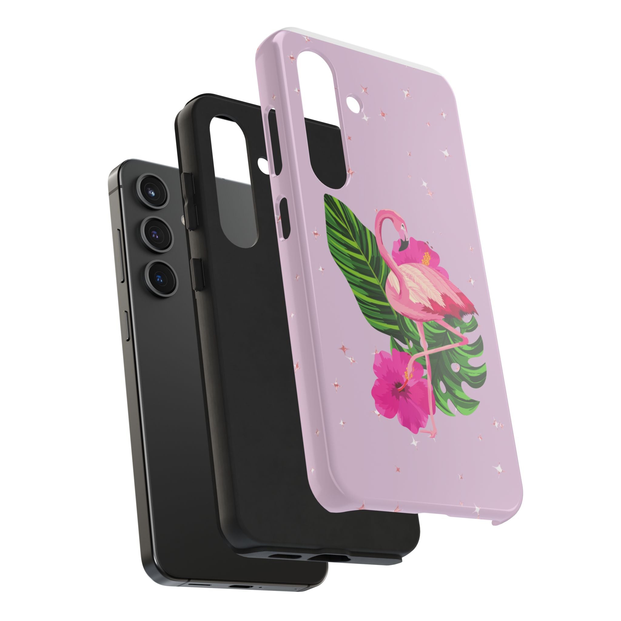 Flamingo Tropical Tough Phone Case — Pink Hibiscus & Palm Leaves