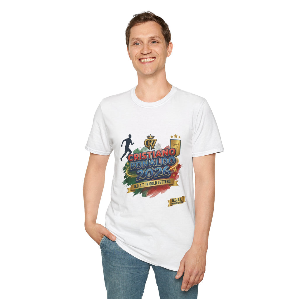 Cristiano Ronaldo 2025 Soccer Fan T-Shirt — Bold Gold Lettering Graphic Tee