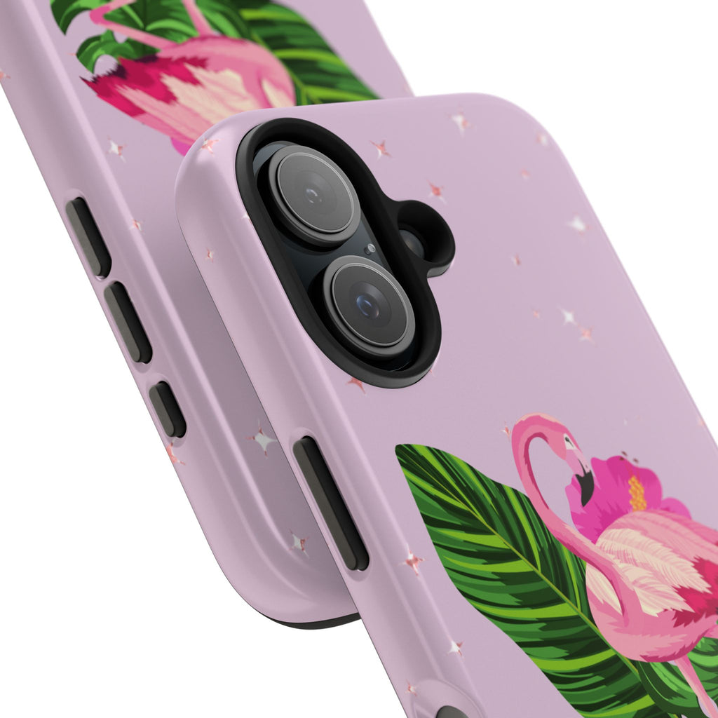 Flamingo Tropical Tough Phone Case — Pink Hibiscus & Palm Leaves
