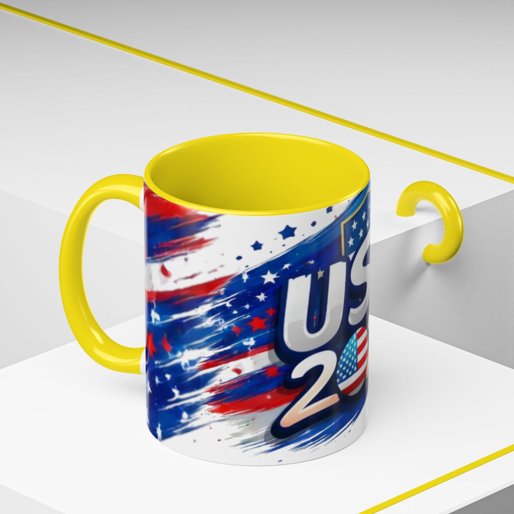 USA 2026 Flag Accent Coffee Mug — Patriotic Fourth of July Drinkware