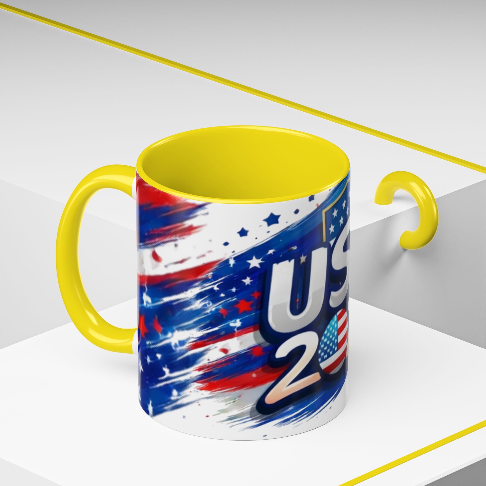 USA 2026 Flag Accent Coffee Mug — Patriotic Fourth of July Drinkware