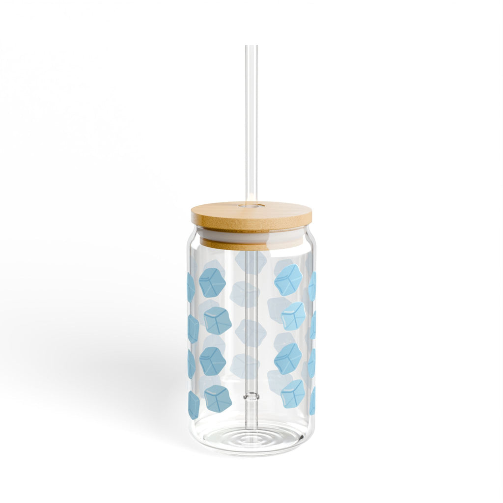 Hexagon Blue Pattern Sipper Glass — 16oz Reusable Straw Tumbler