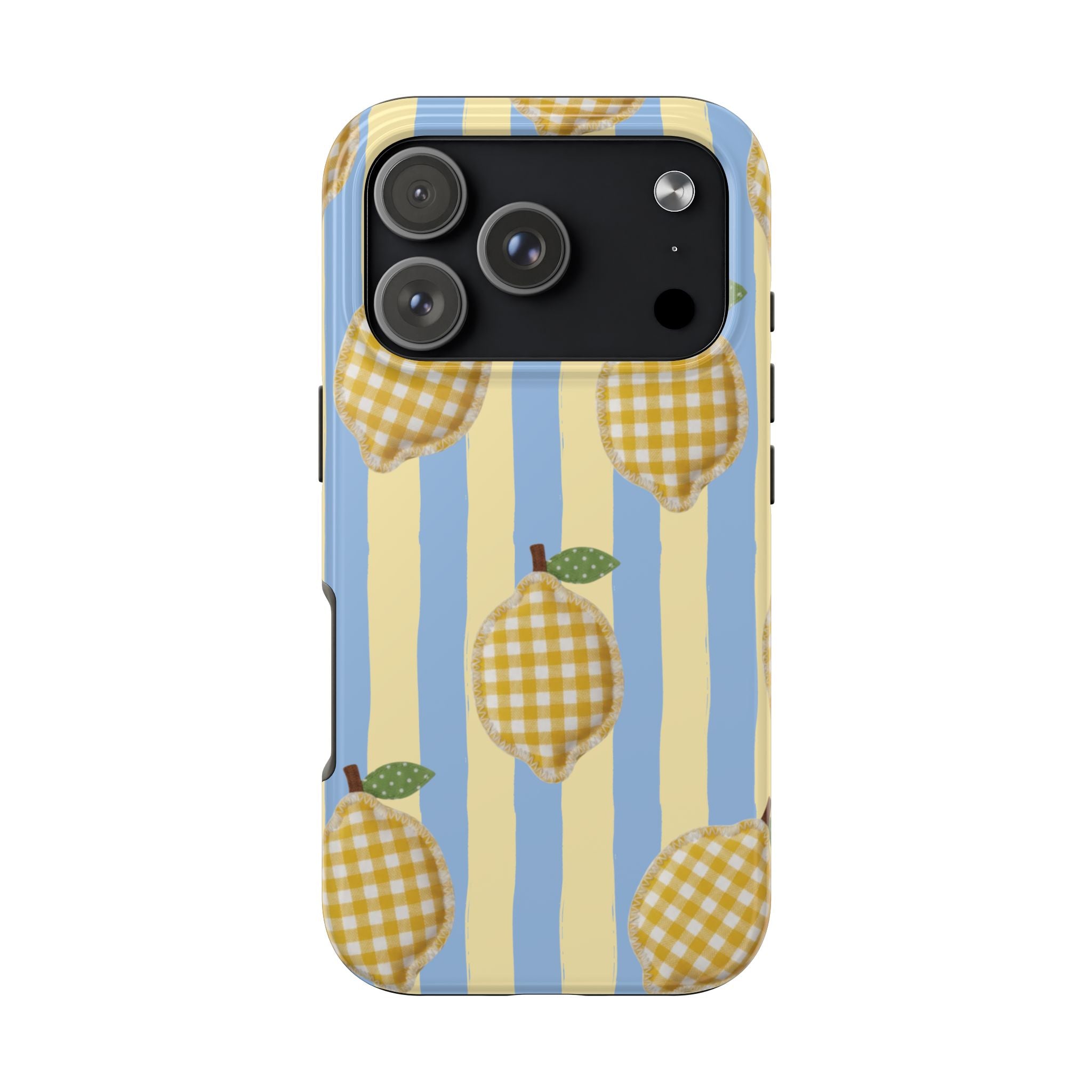 Tough Phone Case — Blue & Yellow Gingham Lemon Design
