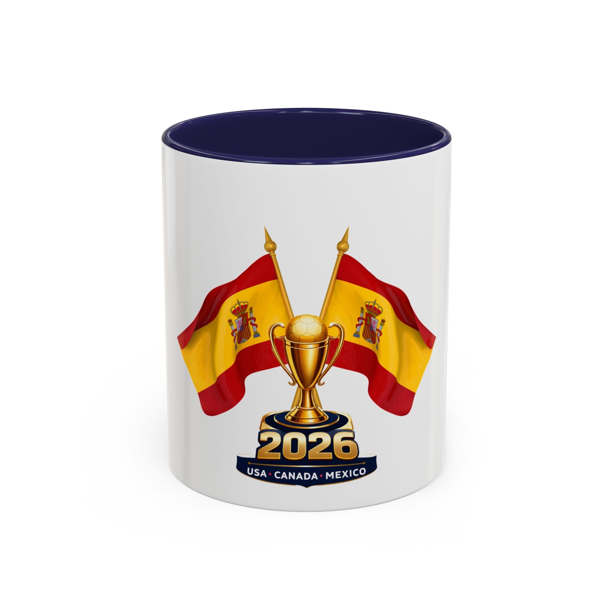 Spain 2026 Soccer Trophy Accent Coffee Mug — Spain Flag Football Fan Gift (11/15oz)