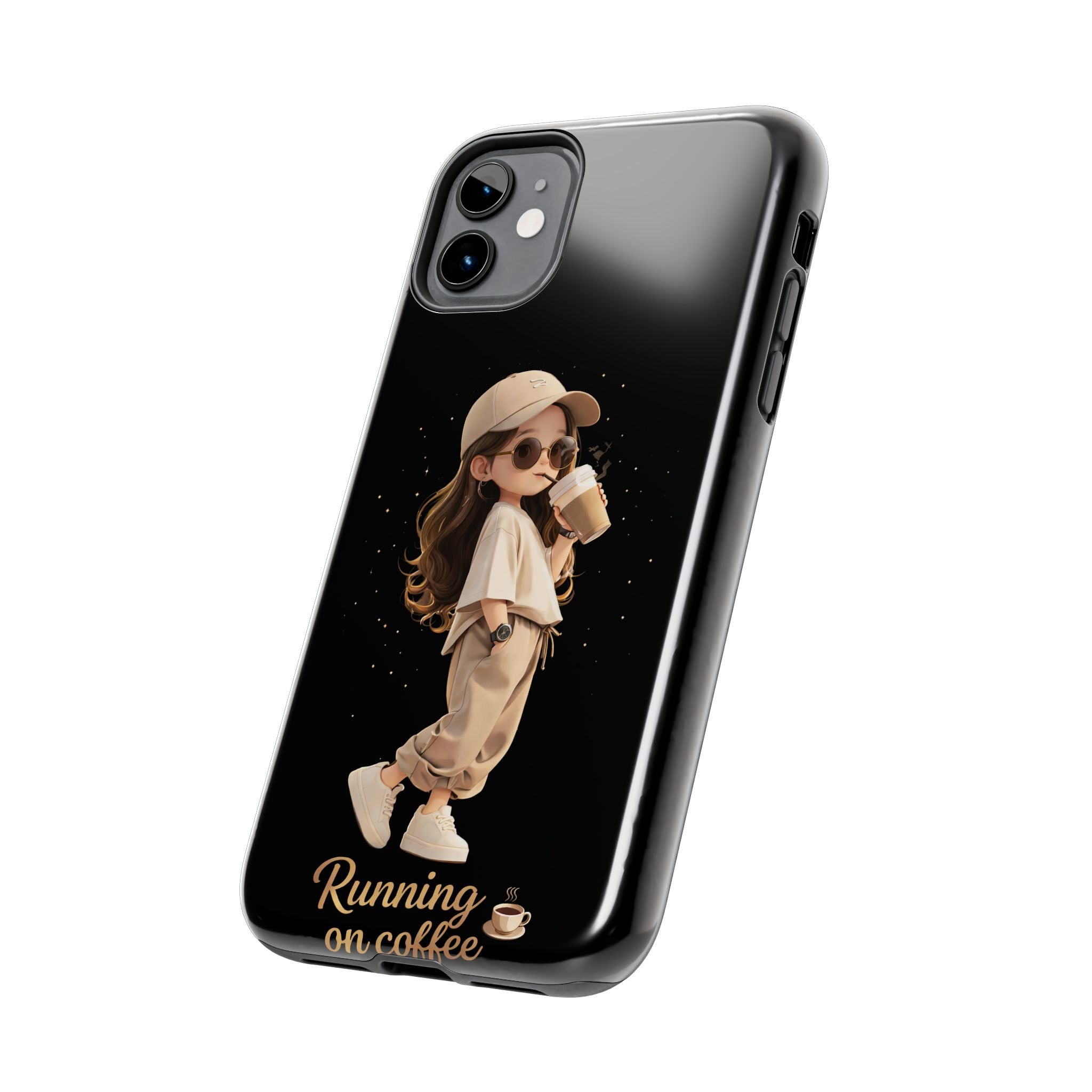 Phone Case — 'Running on Coffee' Cute Coffee Girl Protective Case
