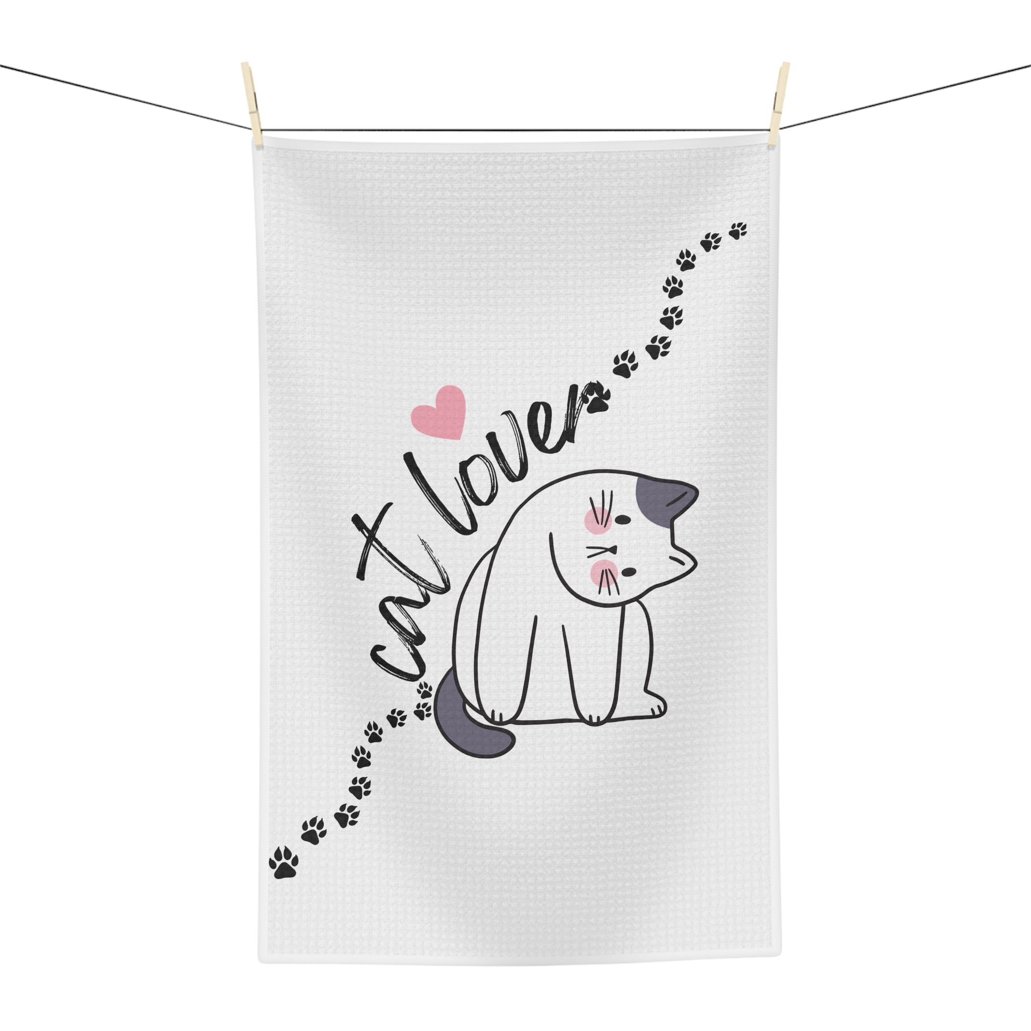Cat Lover Tea Towel — Cute Paw Print Kitchen Dish Towel