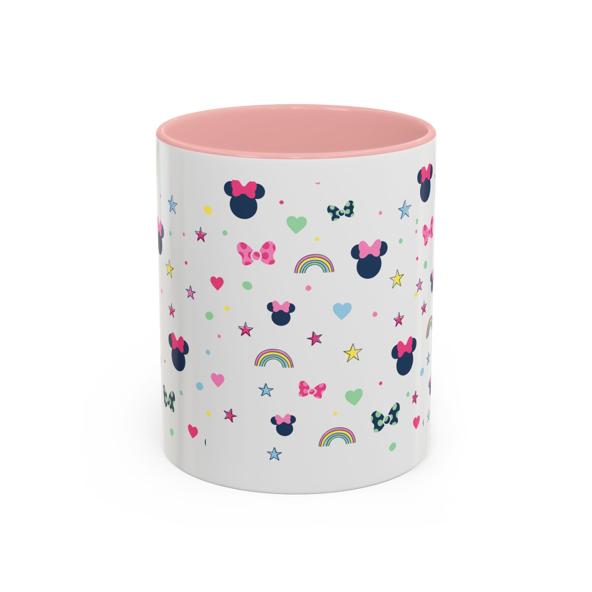 Minnie Dots Accent Coffee Mug — Cute Rainbow & Bow Pattern (11oz)