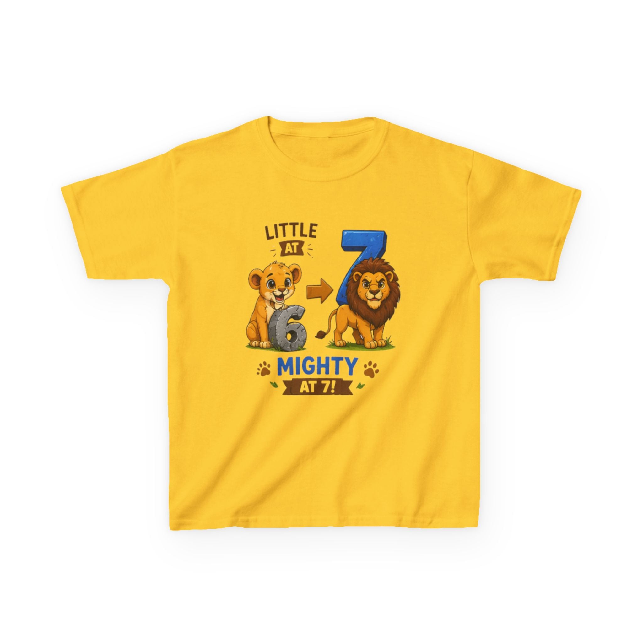 Little at 6, Mighty at 7" Lion Cub Birthday Shirt