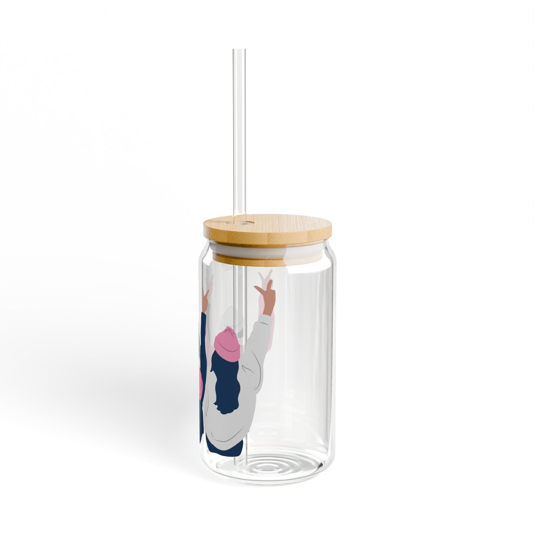 16oz Glass Sipper - Friends Raising Glasses Design