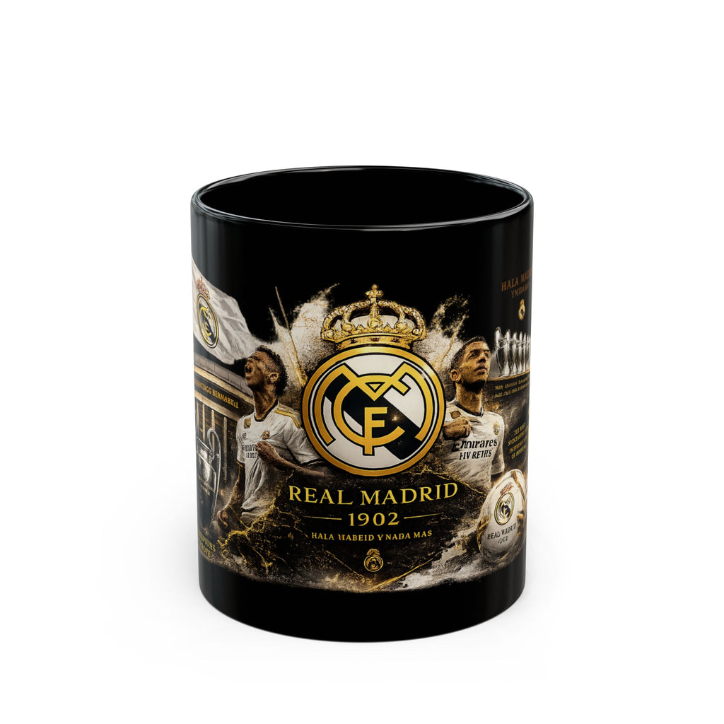 Real Madrid Black Coffee Mug — Soccer Fan Gift (Nala Madrid Design)