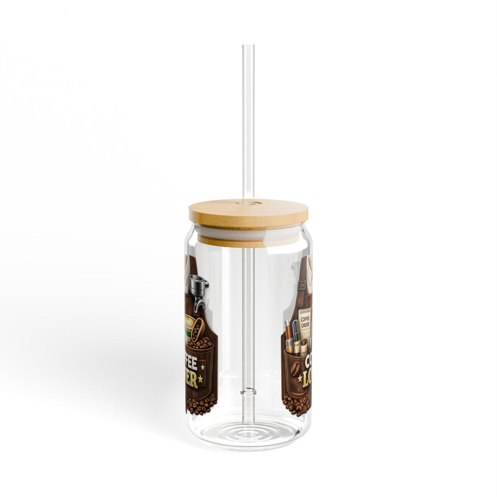 Coffee Lover Sipper Glass with Bamboo Lid & Straw
