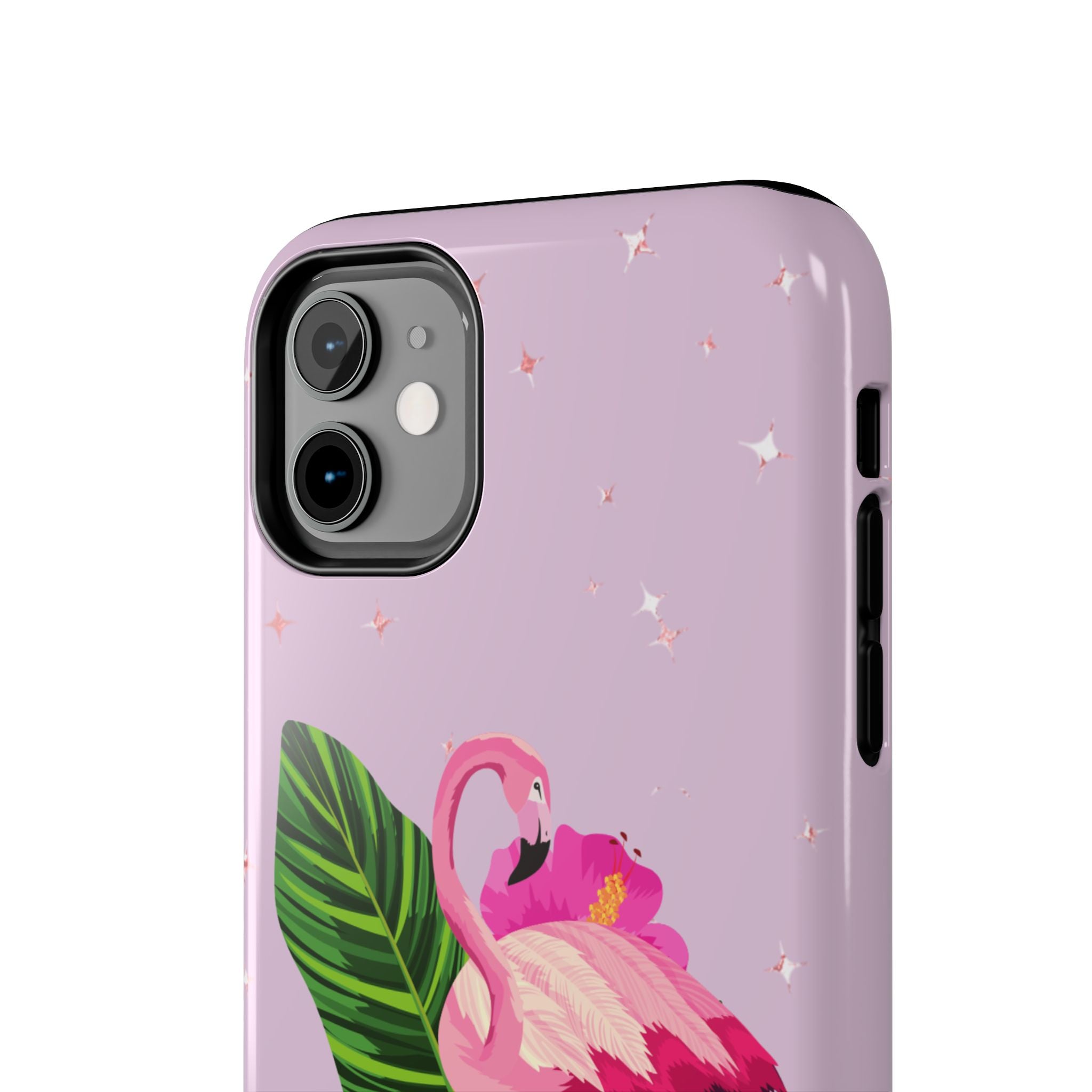 Flamingo Tropical Tough Phone Case — Pink Hibiscus & Palm Leaves