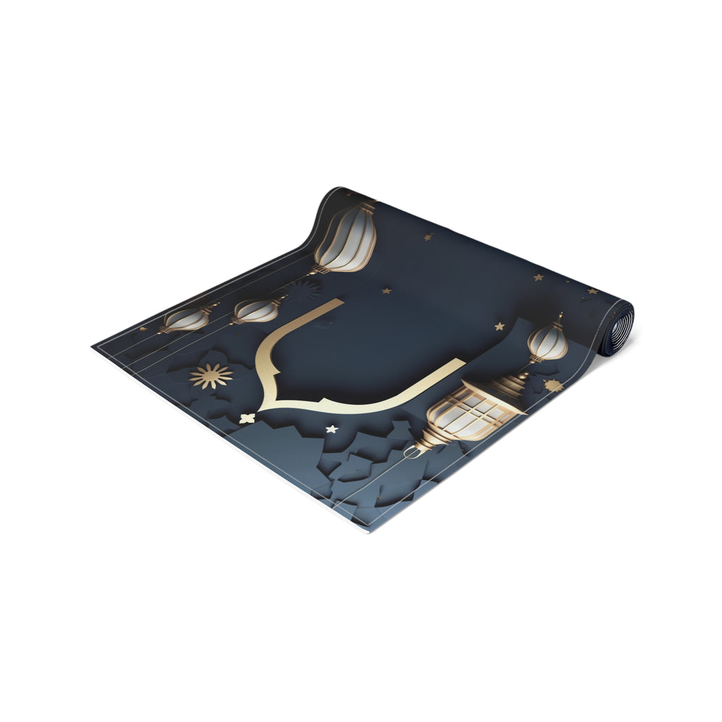 Eid Mubarak Table Runner — Elegant Gold Lantern Ramadan Decor