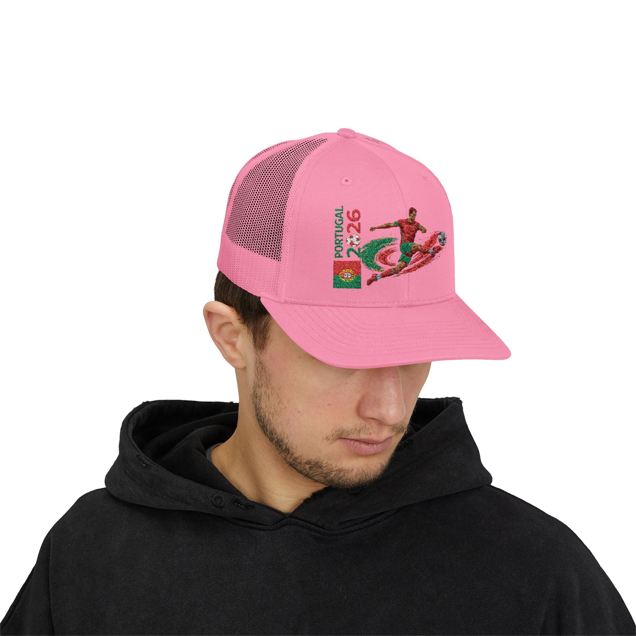 Portugal 2026 Soccer Snapback Trucker Cap — Embroidered Football Player Design