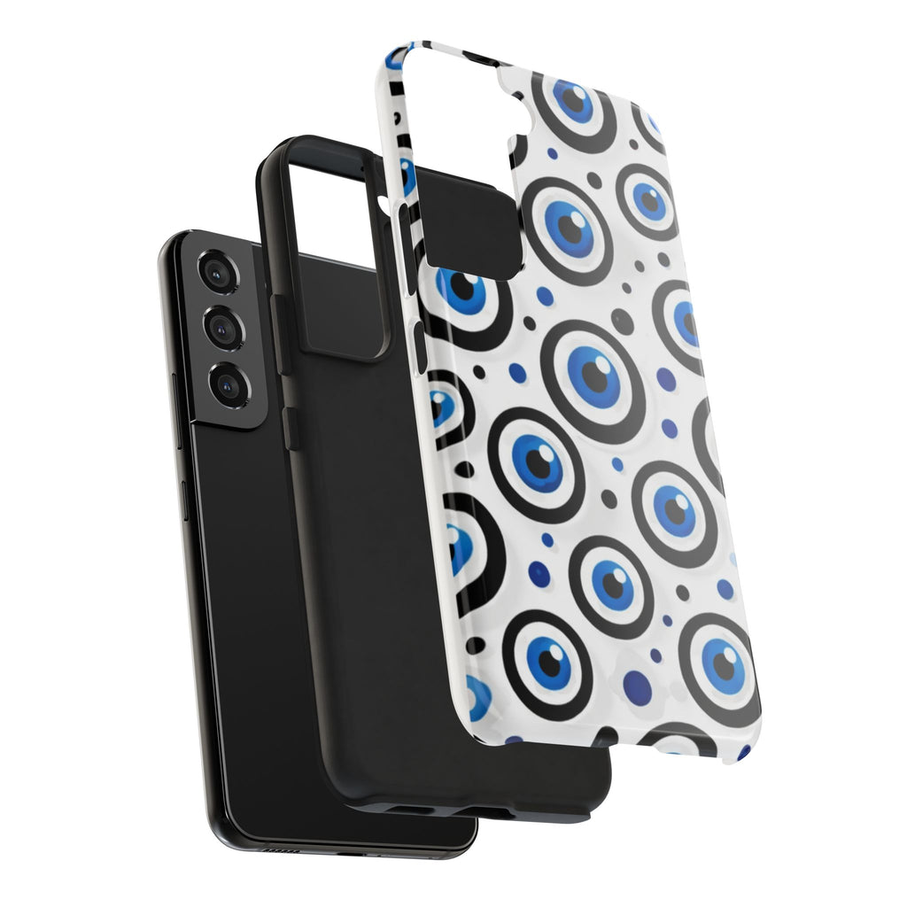 Blue Evil Eye Pattern Tough Phone Case — Protective Ceramic Nazar Design