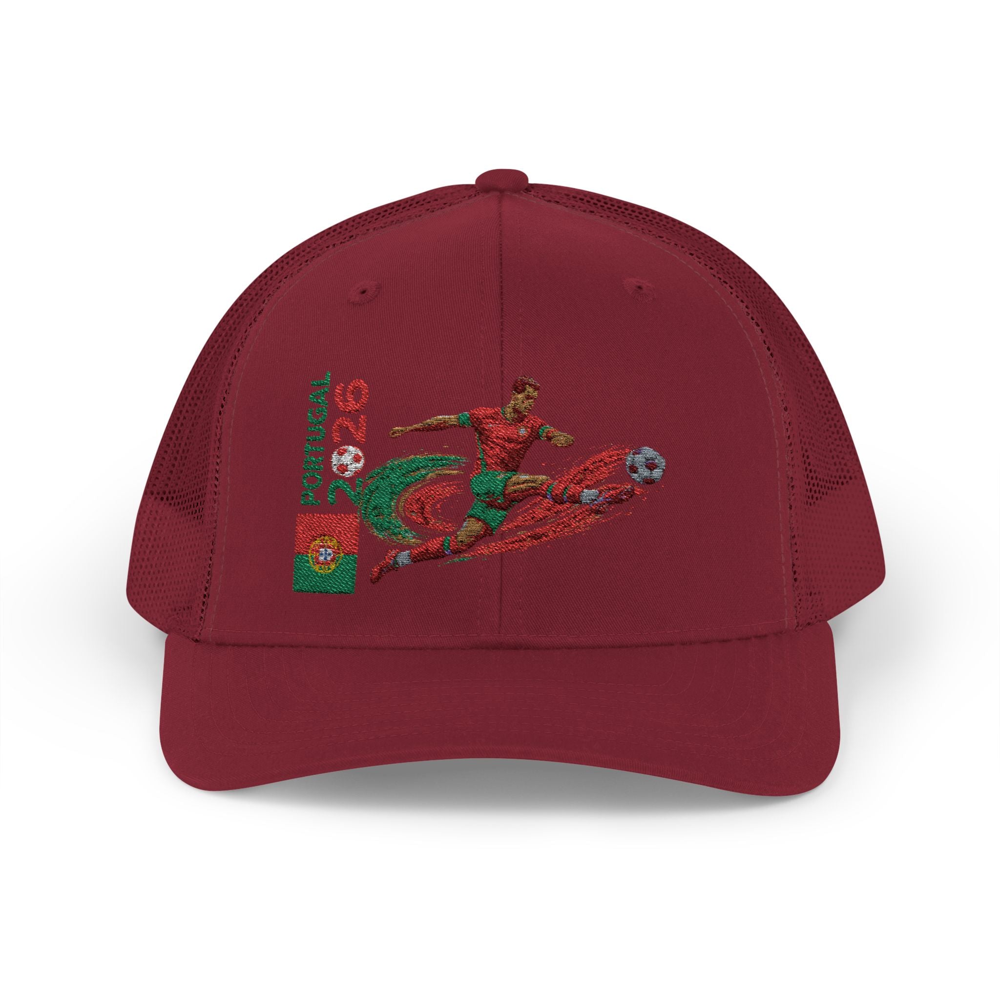 Portugal 2026 Soccer Snapback Trucker Cap — Embroidered Football Player Design