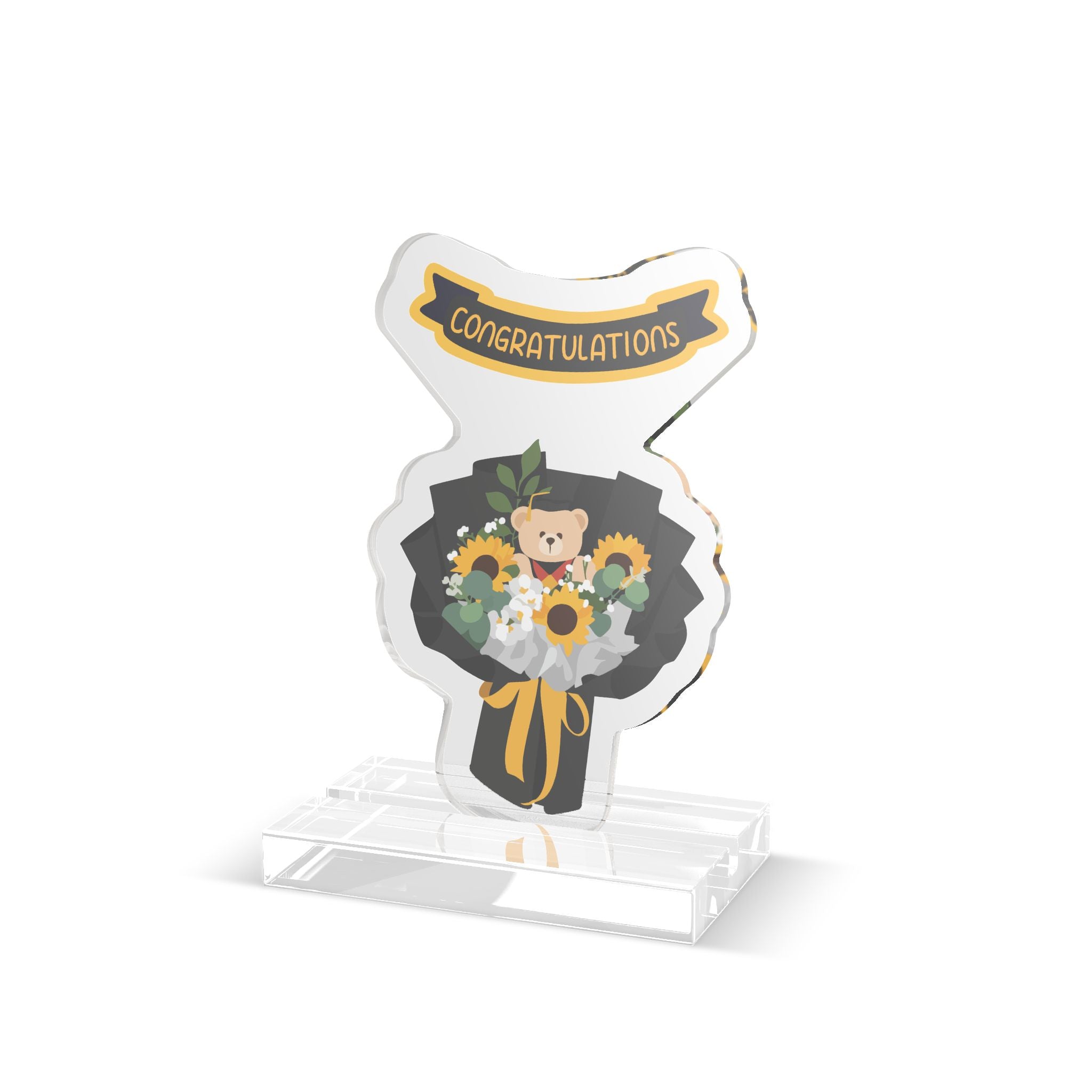 Congratulations Bear Bouquet Acrylic Standee — Custom Cut Desk Display