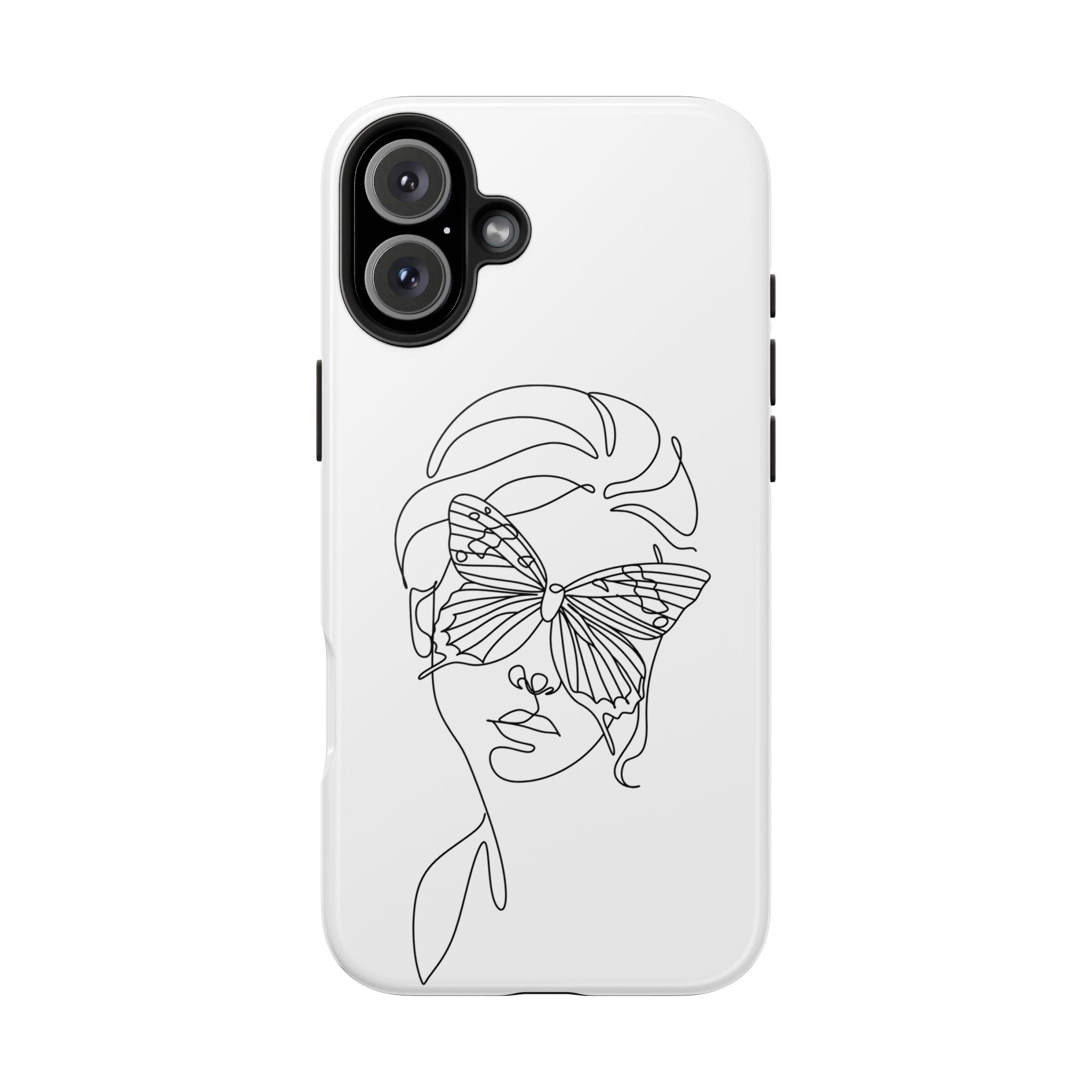 Butterfly Line Art Tough Phone Case — Minimalist Woman Face Design